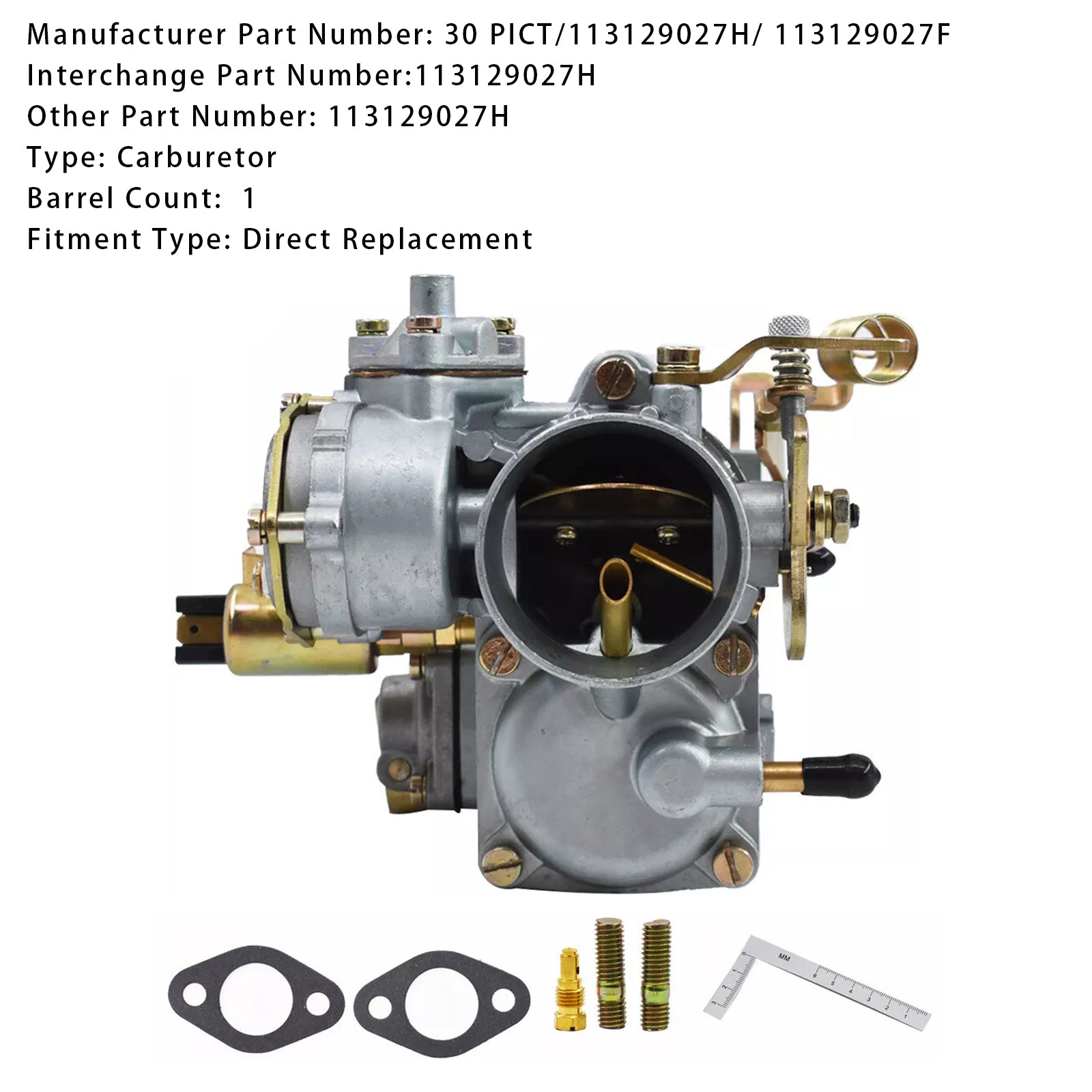 1949-1966 Volkswagen Transporter 30 PICT-1 Carburetor 1 Barrel 113129027H 113129027F