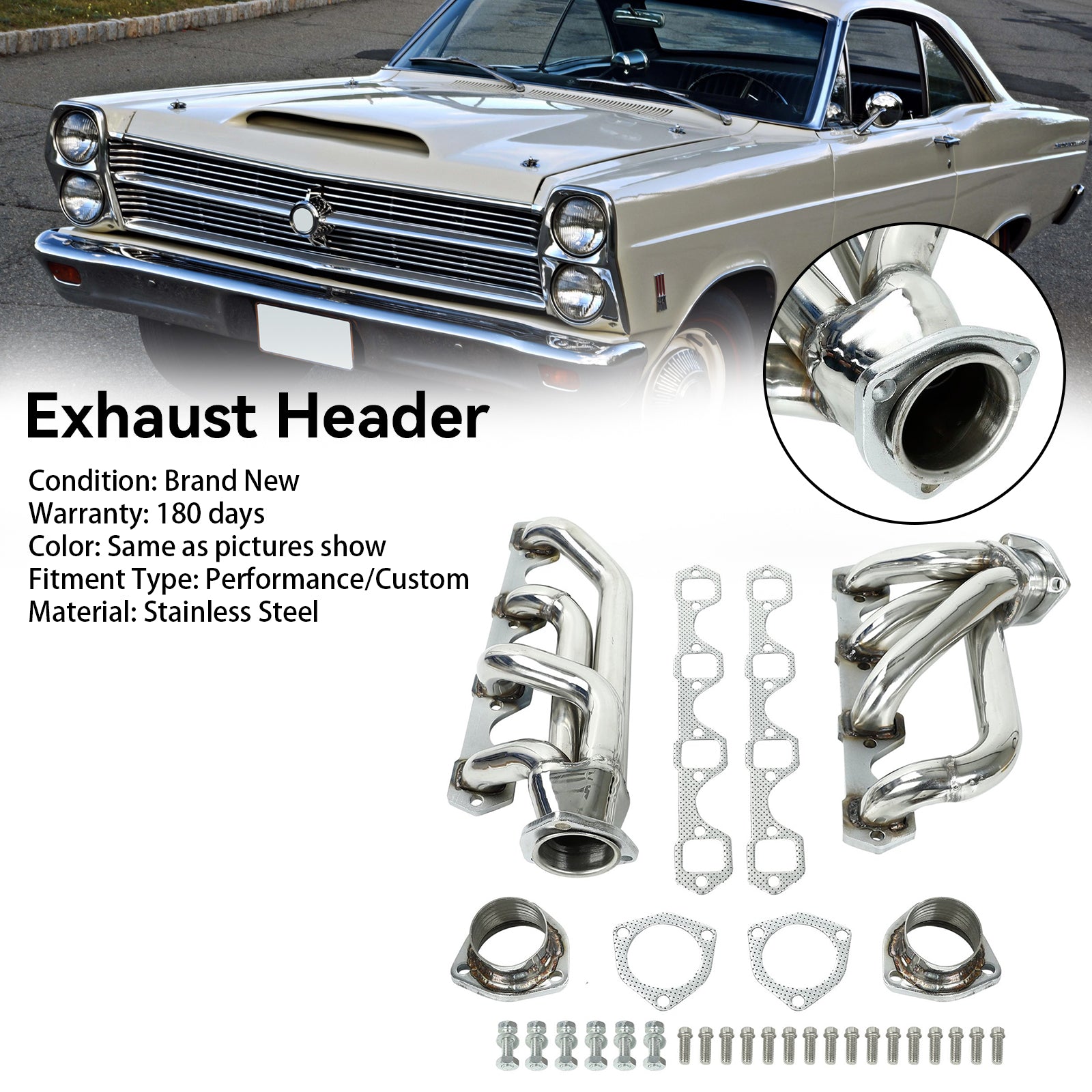 Stainless Exhaust Header fit Ford Mustang 1964-1977 302CU 5.0 260 289 302 V8