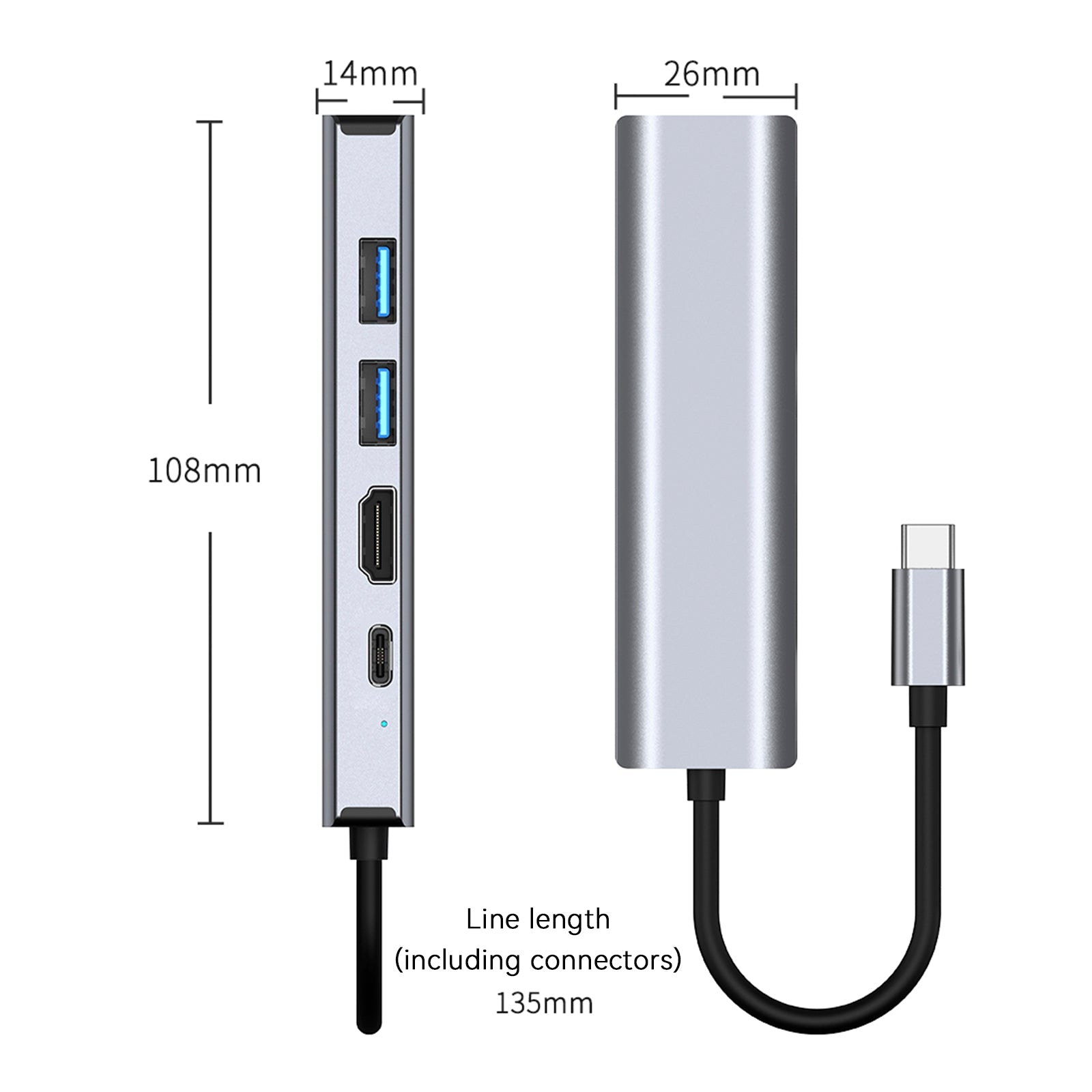 5 in 1 TYPE-C to USB3.0*1+USB2.0*1+PD100W/USB-C Data+HDMI+100M Network Card iPad