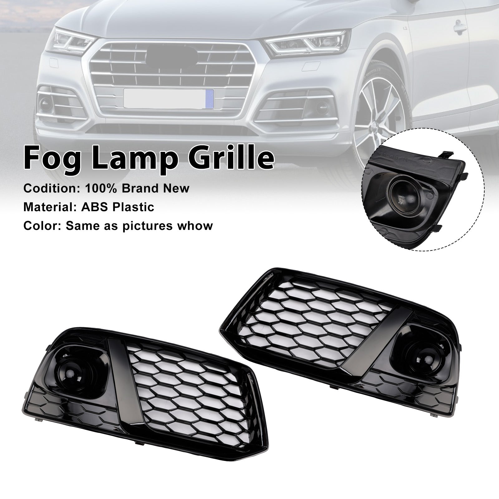 2018 2019 Audi Q5 SQ5 Black Front Honeycomb Fog Lamp Grille Grill Cover