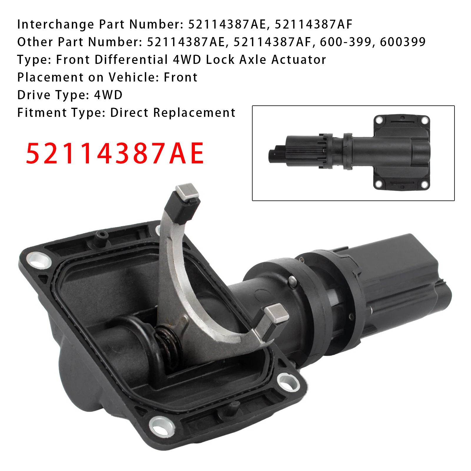 2008-2016 Dodge Ram 1500 600-399 Front Differential 4WD Lock Axle Actuator 52114387AE 600399