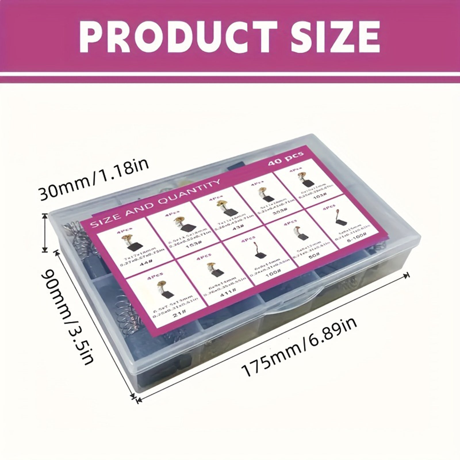 40Pcs Electric Motor Carbon Brushes 10 Sizes Replacement Repair Power Tool Part