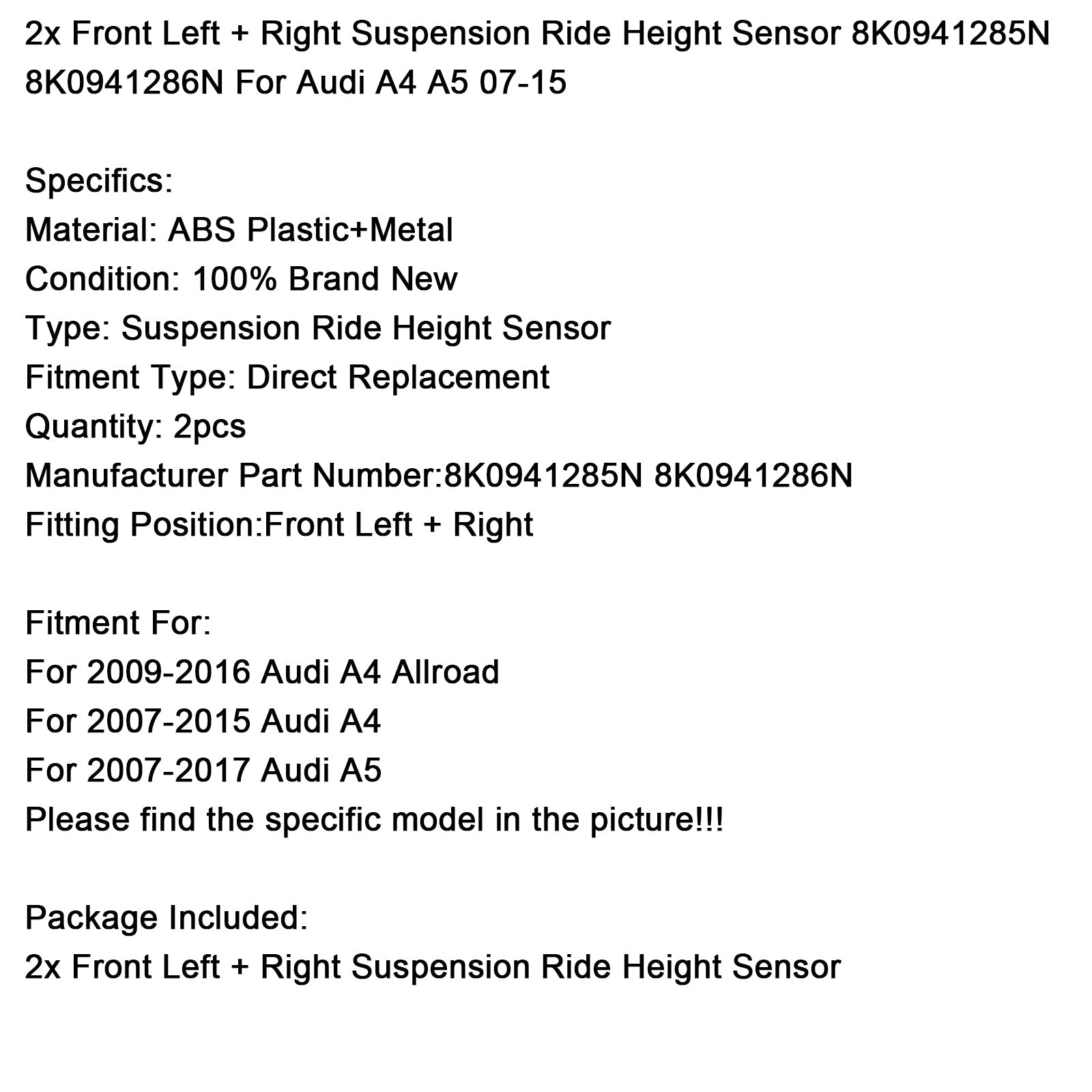 2x Suspension Ride Height Sensor 8K0941285N 8K0941286N For Audi A4 A5 2007-2015