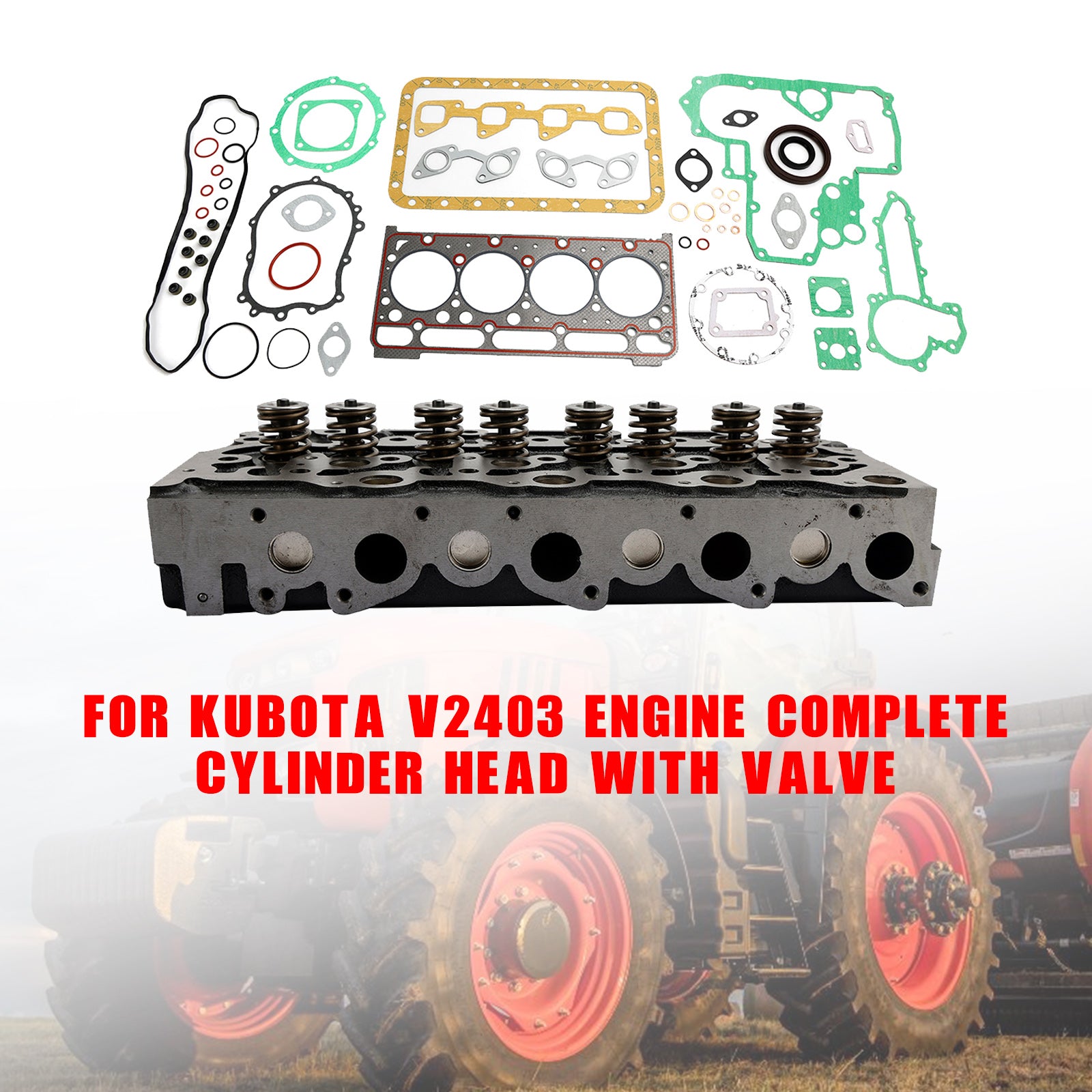 For Kubota V2403 Engine Cylinder Head Assy + Rebuild Overhaul Gasket Kit