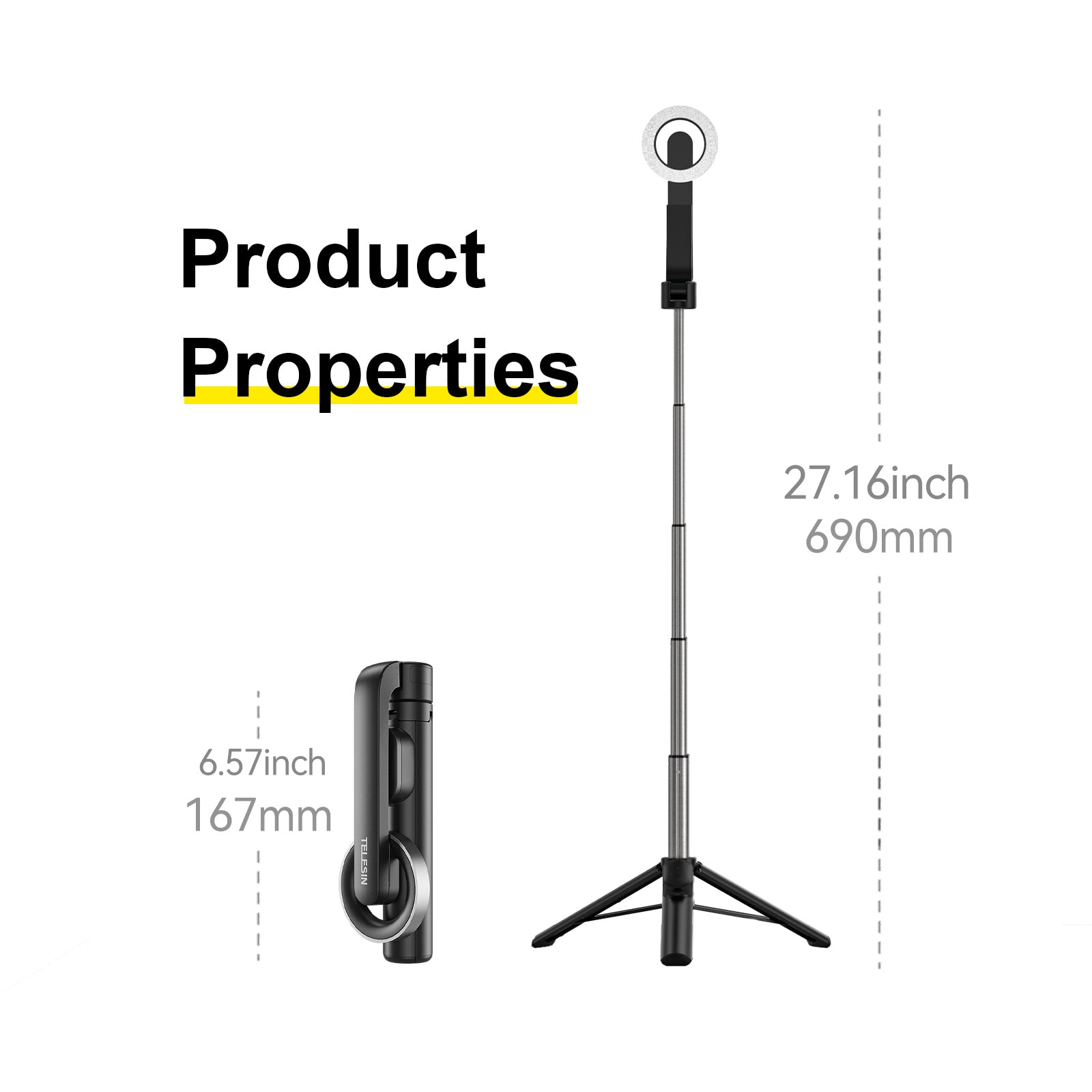 Magnetic Mobile Phone Mini Selfie Stick Magesafe Bluetooth Aluminum Alloy Tripod