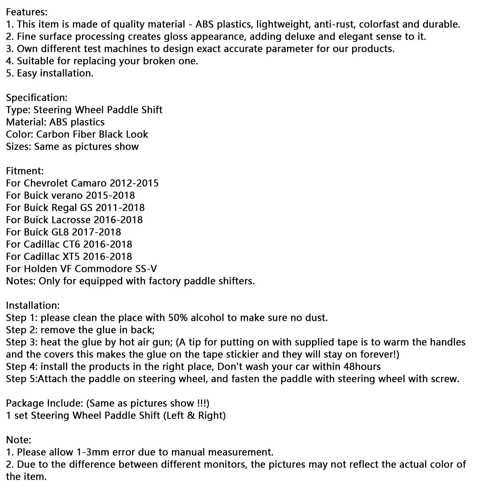 Carbon Look Steering Wheel Paddle Shifter Extension Covers Fit Chevy Camaro