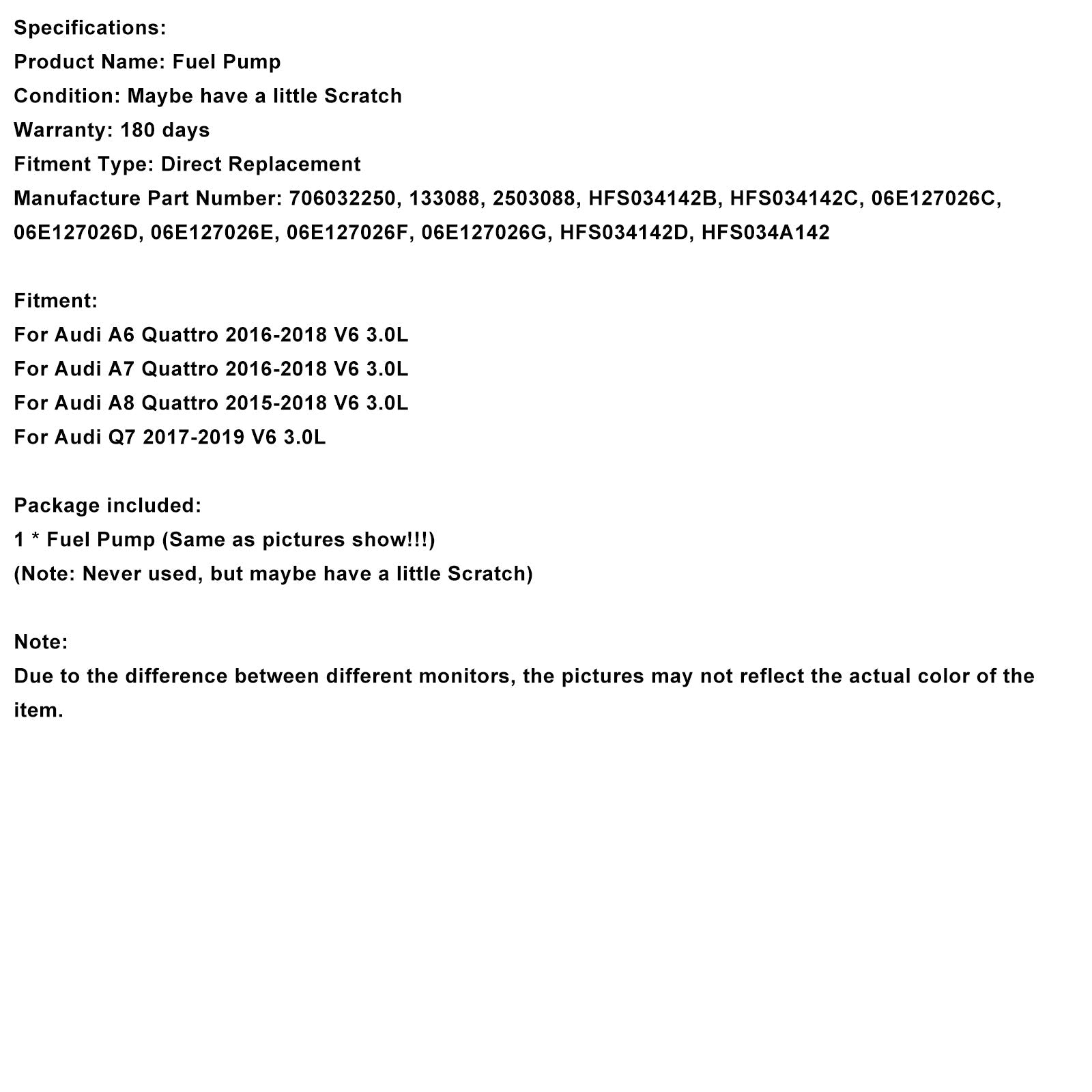 High Pressure Fuel Pump 06E127026D Fit Audi Q7 2017-2019 A6 A7 A8 Quattro