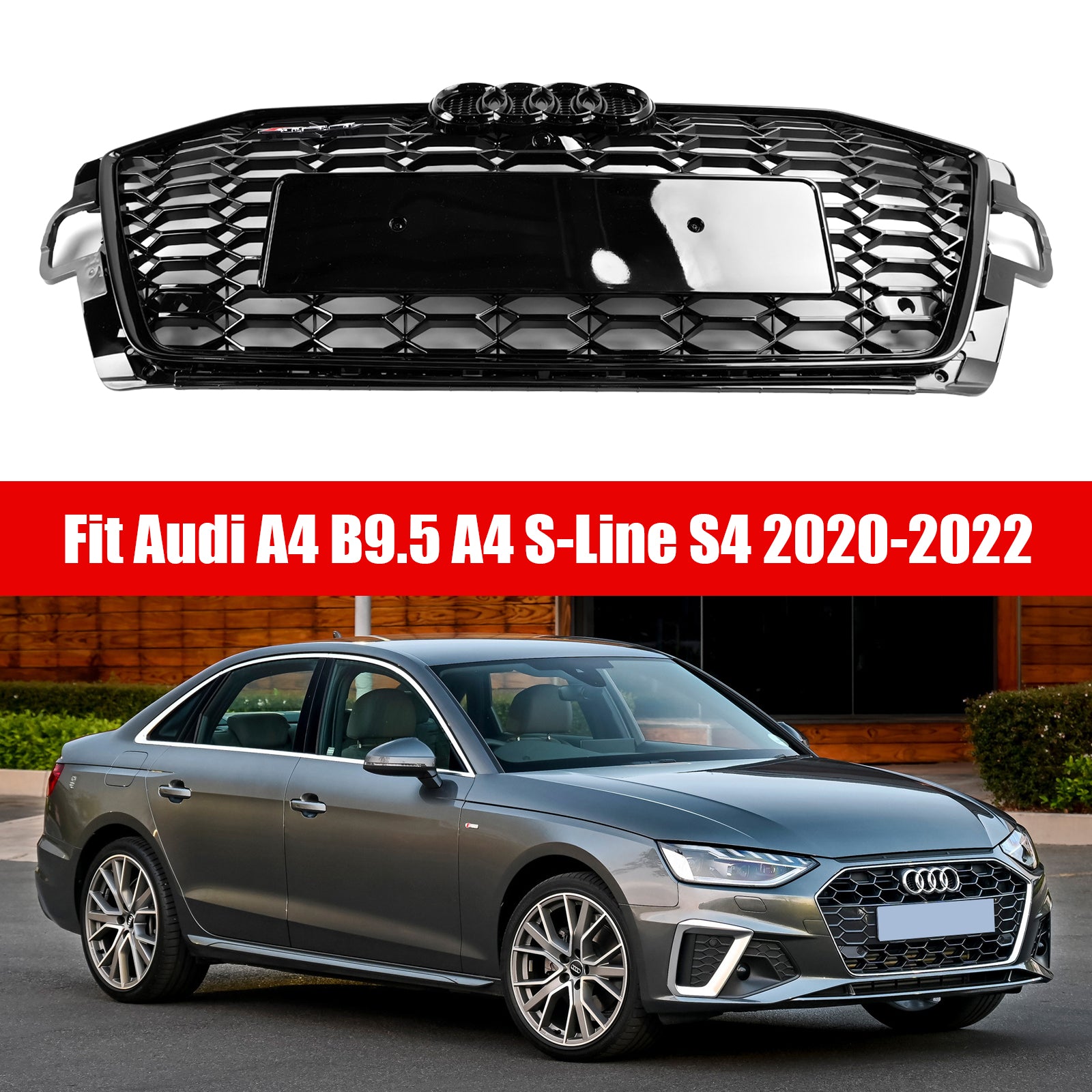 أودي A4 S4 B9.5 2020-2022 RS4 Style Front Bumper Grill Grille 8W0853651D