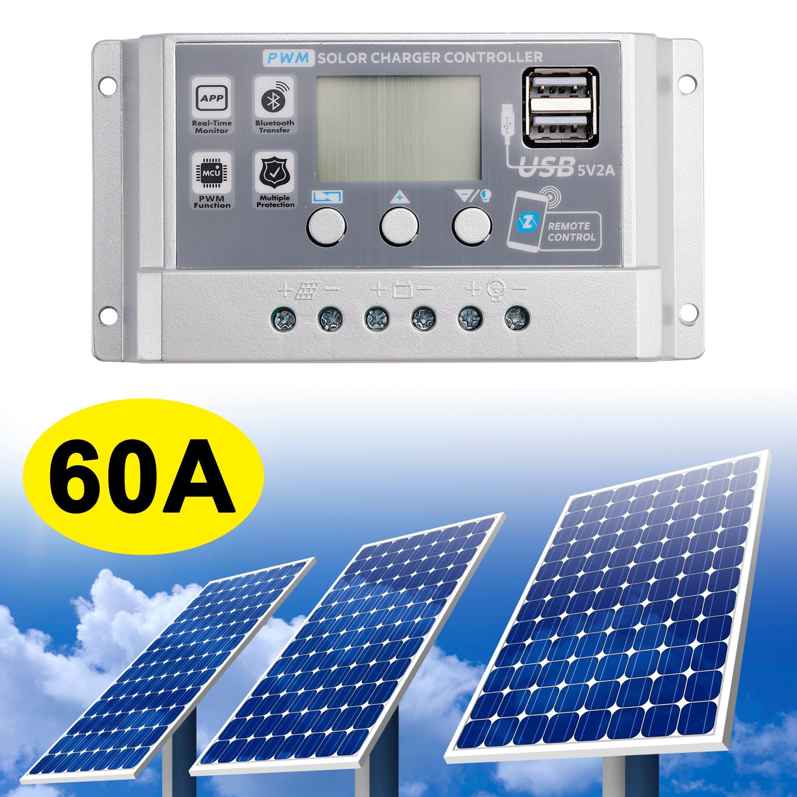 10A-60A PWM Solar Controller Mobile APP Intelligent Control Solar Controller