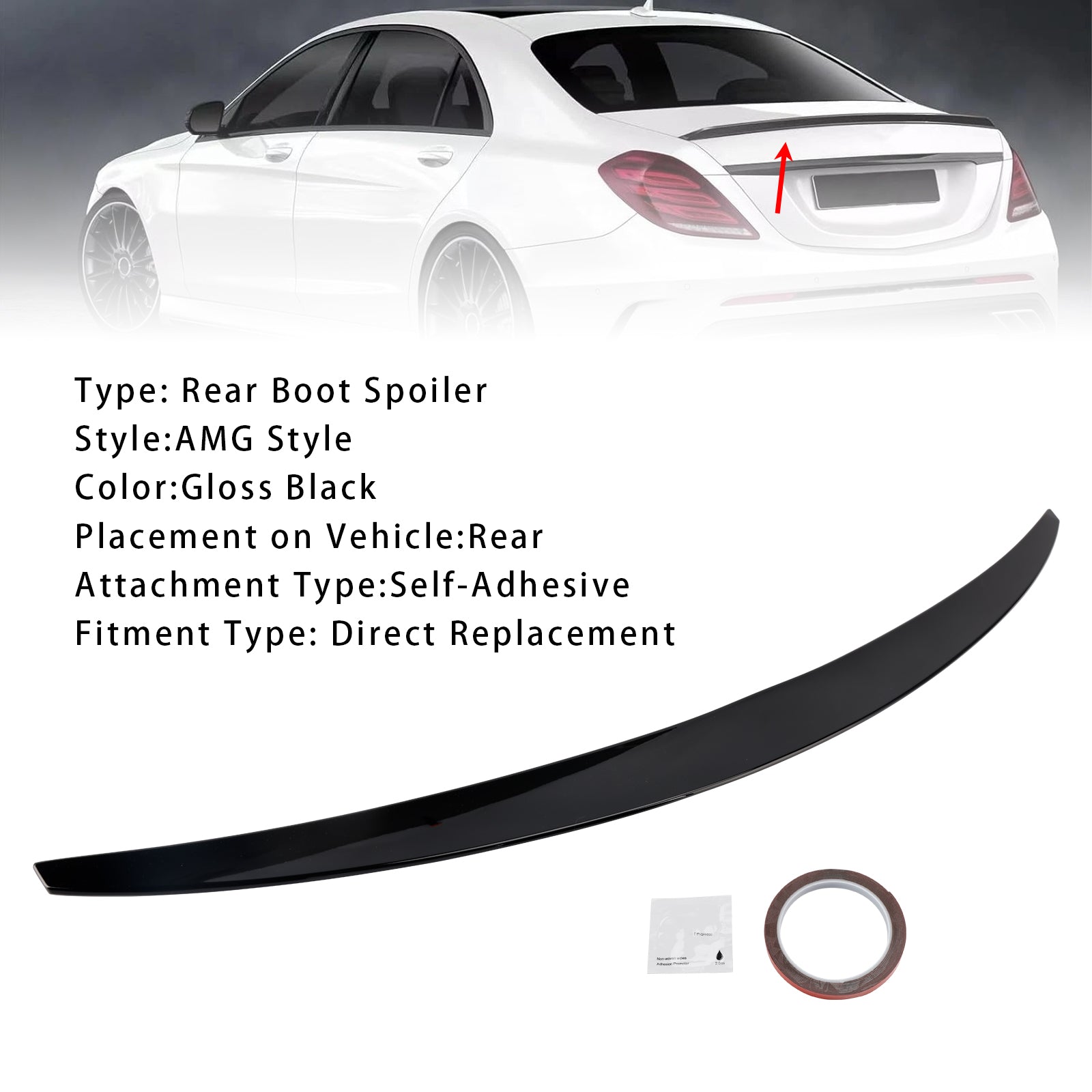 2014-2020 Mercedes-Benz S-Class W222 Gloss Black Rear Boot Spoiler