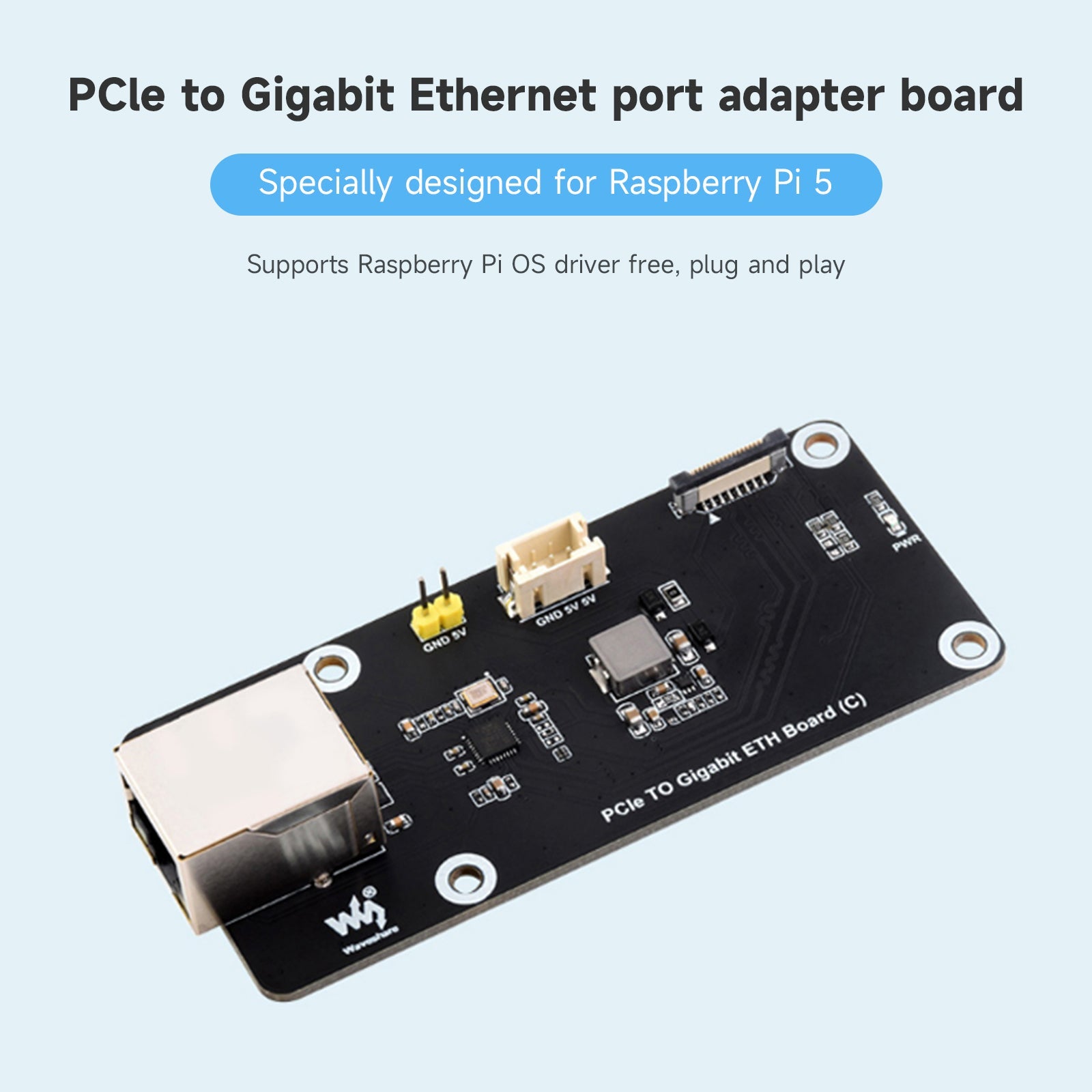 Raspberry Pi5 5B PCIe to Gigabit Ethernet Port Adapter Board OS Driver-Free