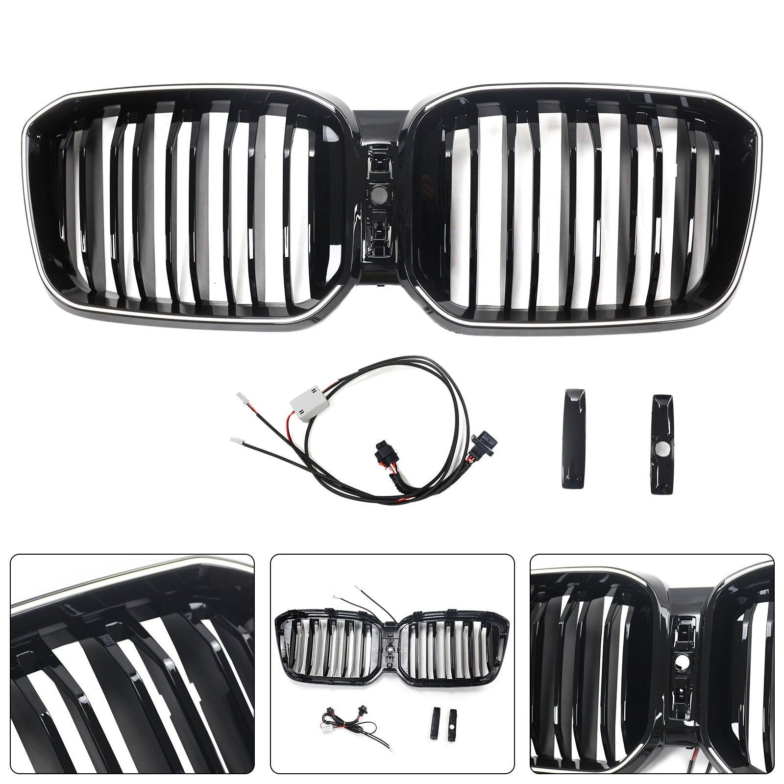 Double Slat Glossy Black Bumper Kidney Grille Fit BMW X3 G01 X4 G02 2022-2025