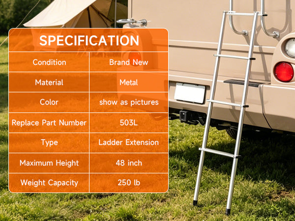 503L 48" Aluminum Universal RV Ladder Extension For all 1" Tube RV Ladders