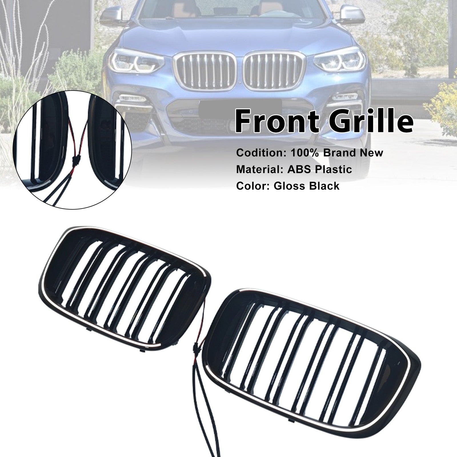 Front Kidney Mesh Grille Grill Fit BMW X4 G02 X3 G01 G08 2018-2021 Pre-Facelift