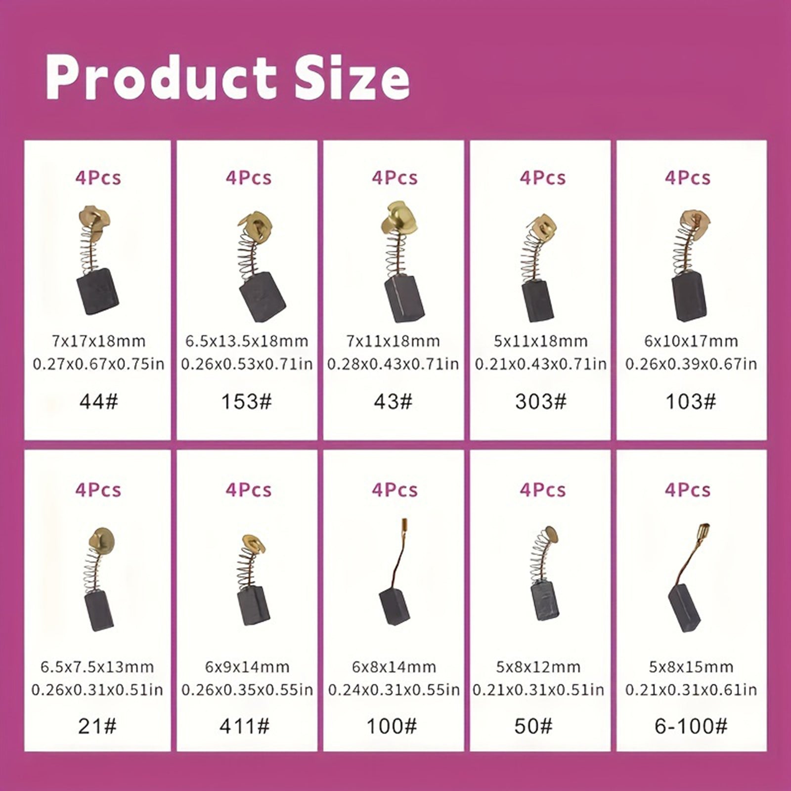 40Pcs Electric Motor Carbon Brushes 10 Sizes Replacement Repair Power Tool Part