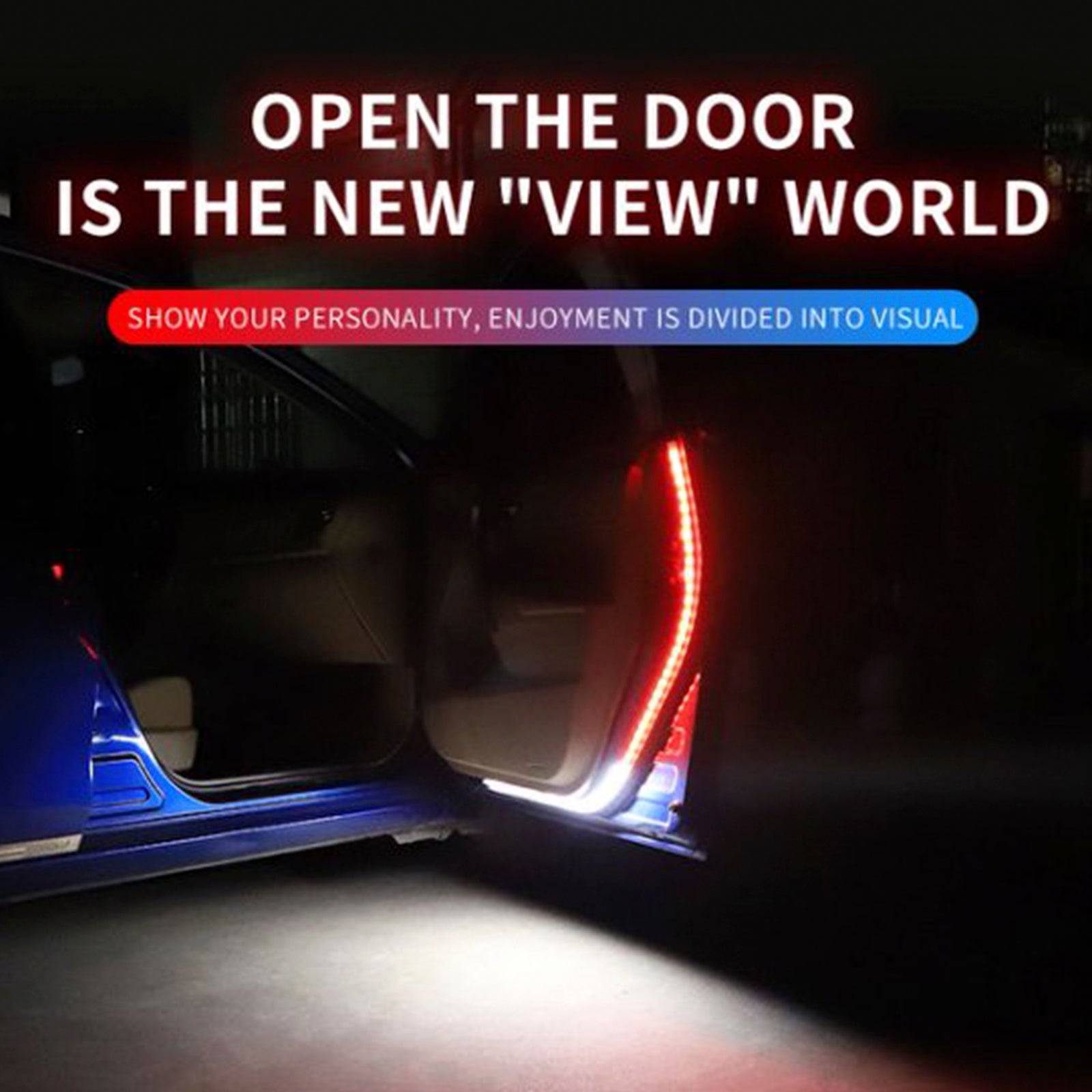 Car Door Decoration Light Strips Warning Flashing Red White Lamp 1.2m