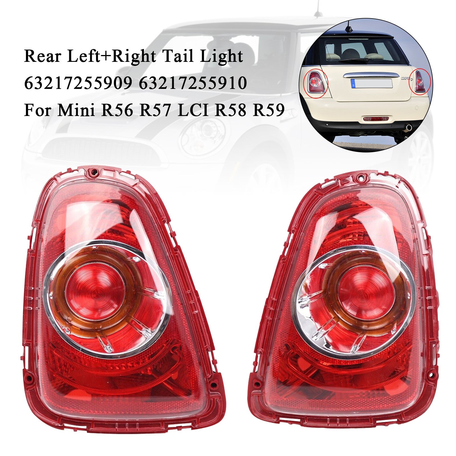 Rear L+R Tail Light 63217255909 63217255910 For Mini R56 R57 LCI R58 R59