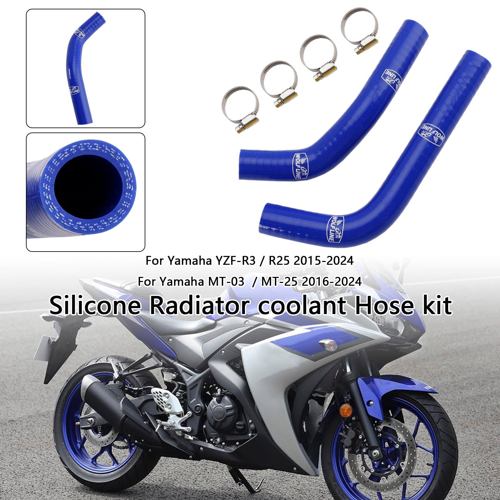 Silicone Radiator coolant Hose For Yamaha MT-03 MT-25 YZF R3 R25 2015-2024