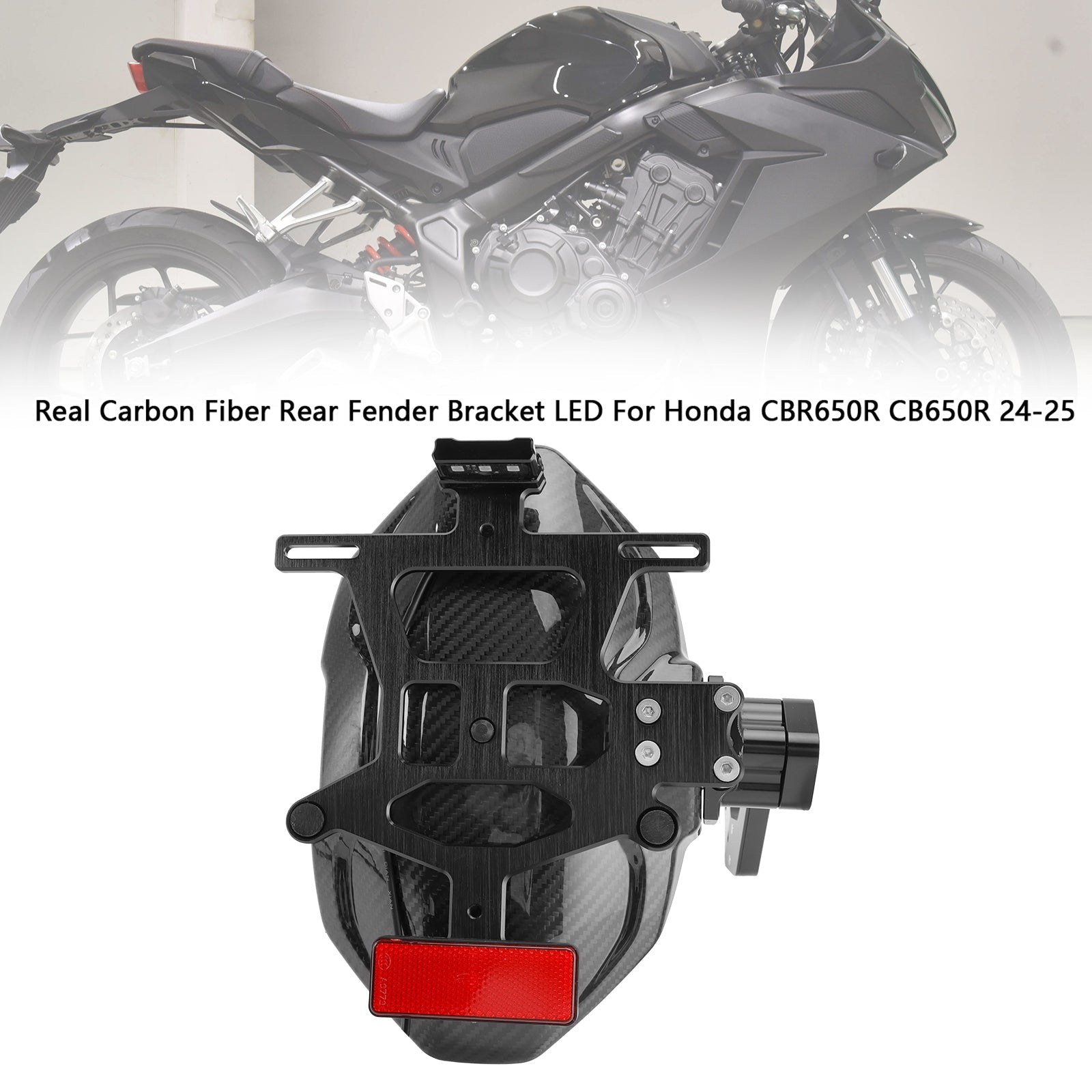 Real Carbon Fiber Rear Fender Bracket LED Fit For Honda CBR650R CB650R 2024-2025