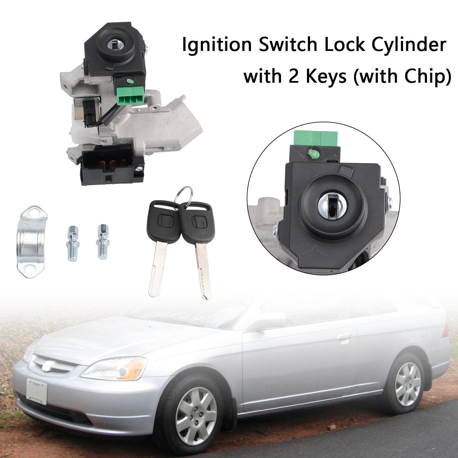 2003-2005 Honda Civic Hybrid Sedan L4 1.3L 1339CC (FHEV) Ignition Switch Lock Cylinder with 2 Keys (with Chip)