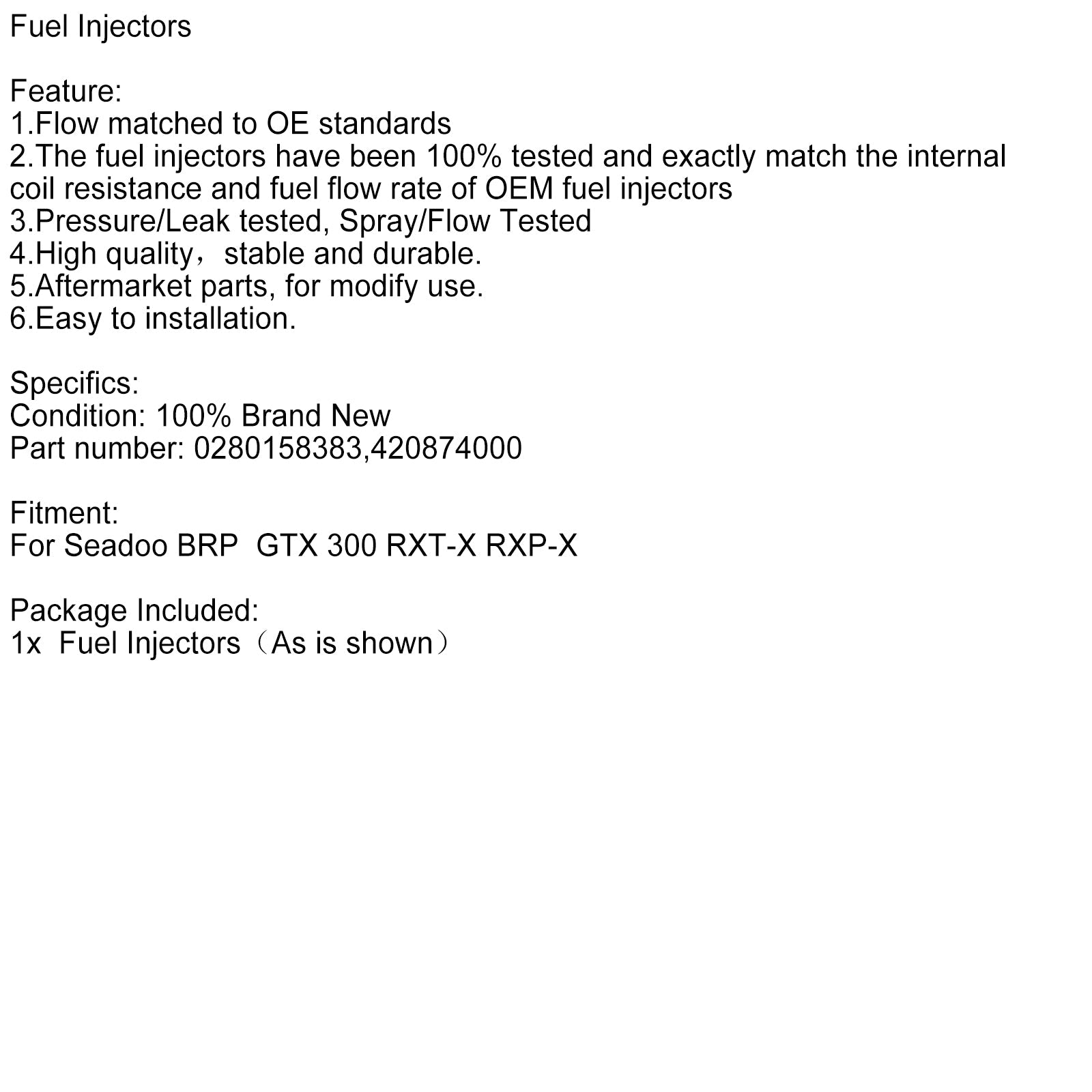 Sea Doo BRP GTX 300 RXT-X RXP-X 0280158383 Fuel Injectors 420874000