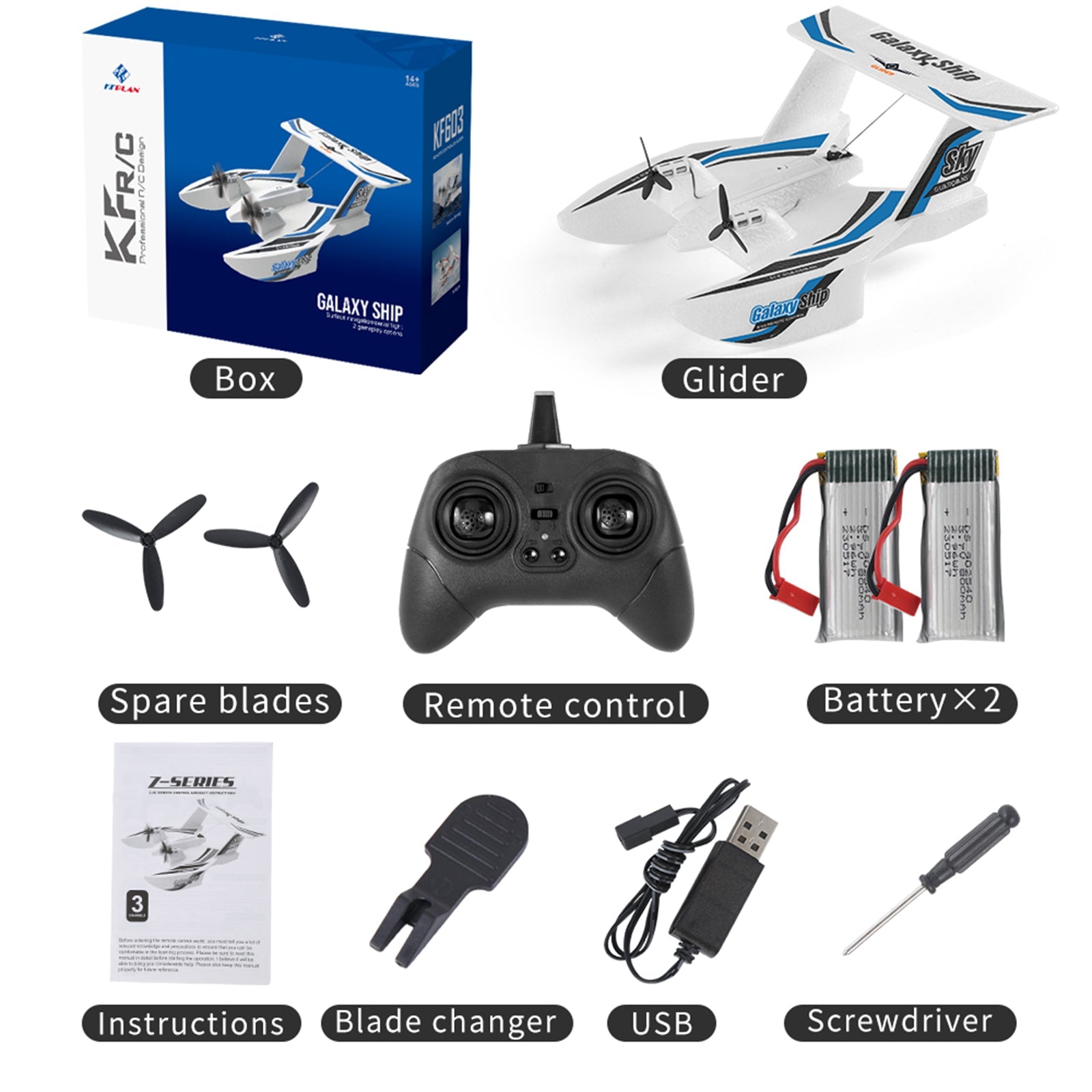 RC Plane For Water Land & Air Aircraft 3Ch Remote With 2 Batteries 2.4Ghz Blue