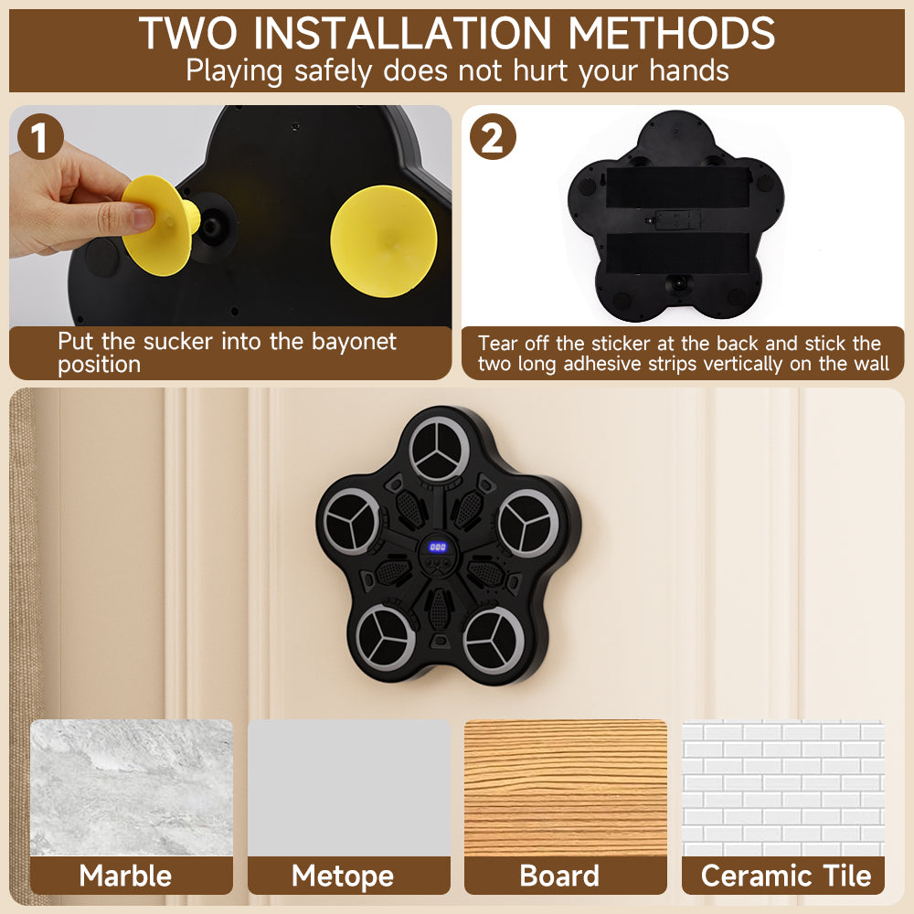 Dual Installation Options & Scoring Function for Home Use Music Boxing Machine for Kids – Wall-Mounted Bluetooth Smart Boxing Trainer with Workout Gloves