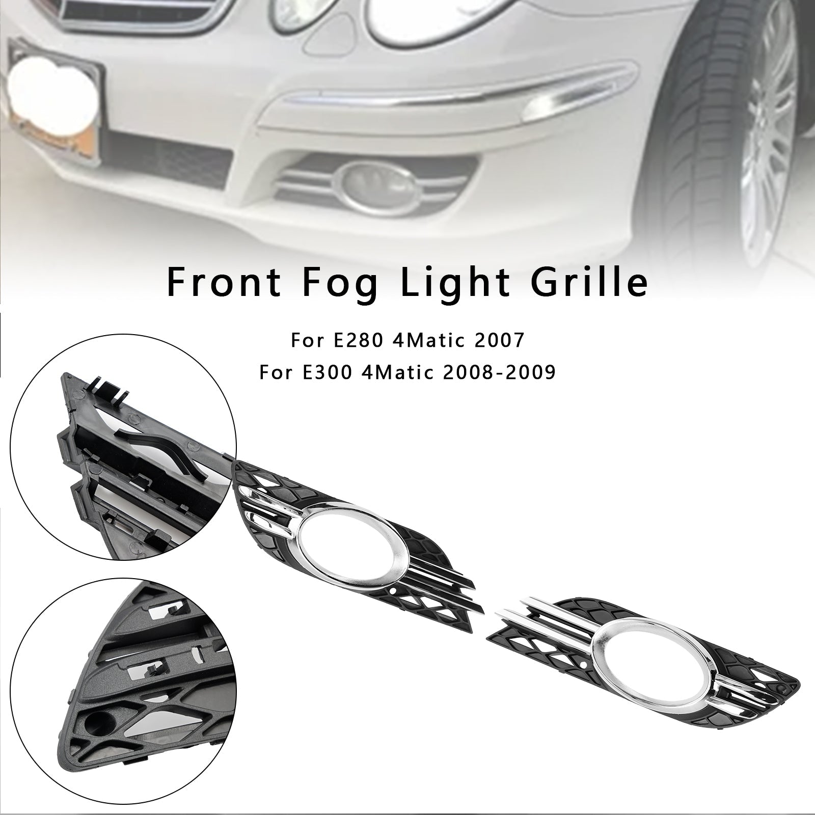 Front Fog Light Grill Chrome Trim Cover Set Fit Mercedes-Benz E-CLASS W211 07-09