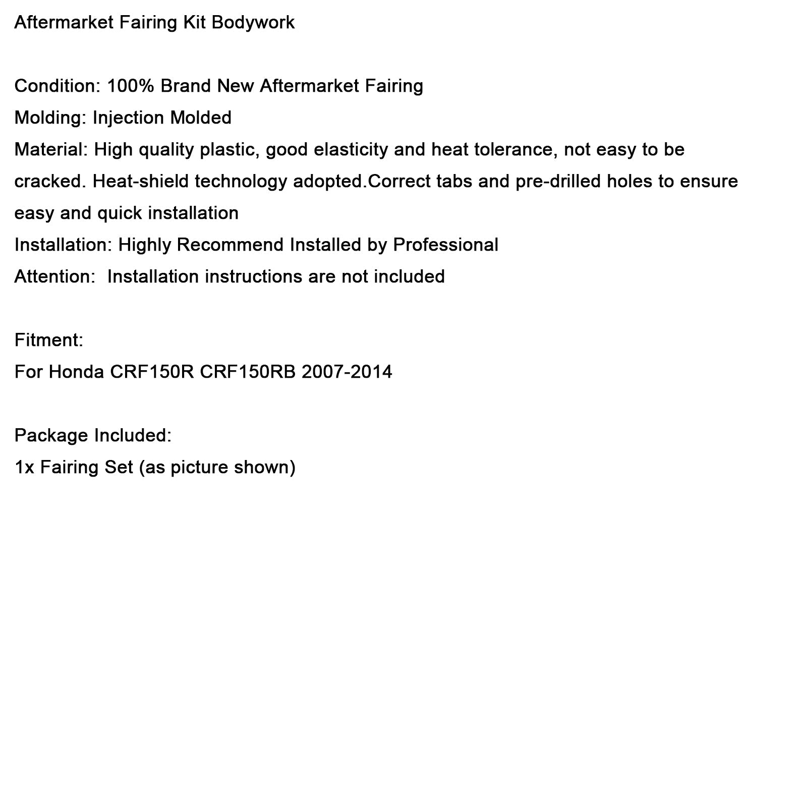 2007-2014 Honda CRF150R/RB Body Plastic Kit Fender Fairing