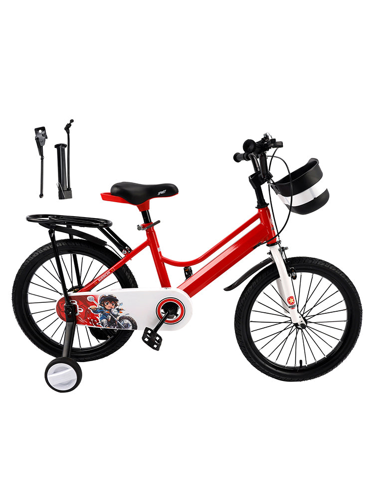 18" Kids Bike for Boys and Girls with auxiliary wheels & Rack Red