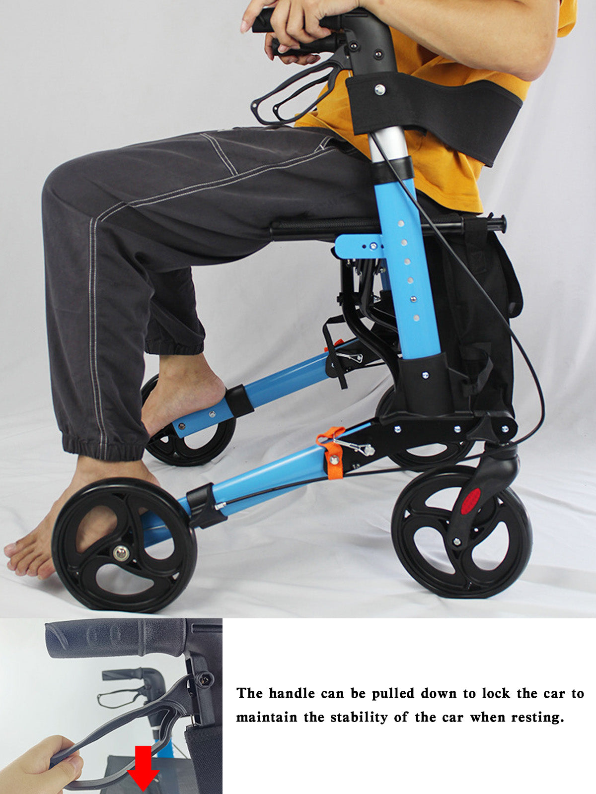 Foldable Rollator Walker with 6 levels of Adjustable Seat 8 Wheels  Compact Folding Design Lightweight Mobility Walking Aid suitable for people of different heights
