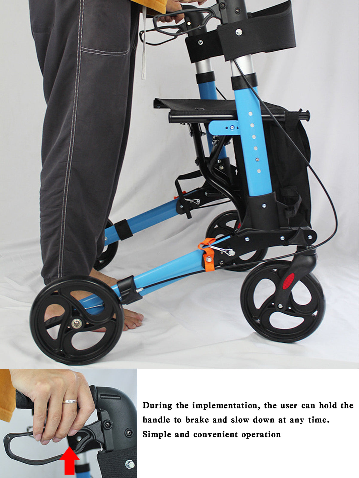 Foldable Rollator Walker with 6 levels of Adjustable Seat 8 Wheels  Compact Folding Design Lightweight Mobility Walking Aid suitable for people of different heights