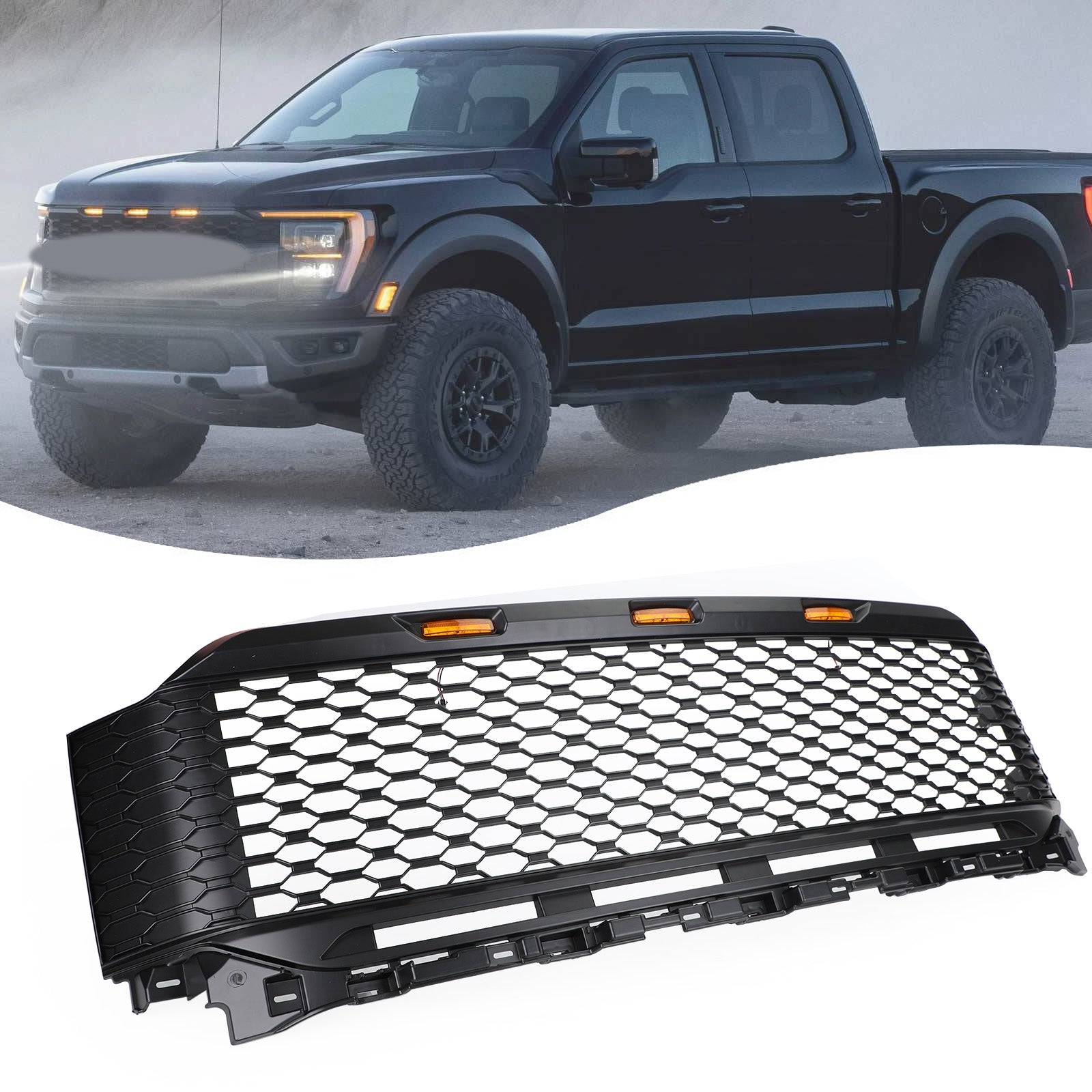 Replacement ABS Front Bumper Grille Grill W/ LED Fit Ford F150 2021-2023 Raptor