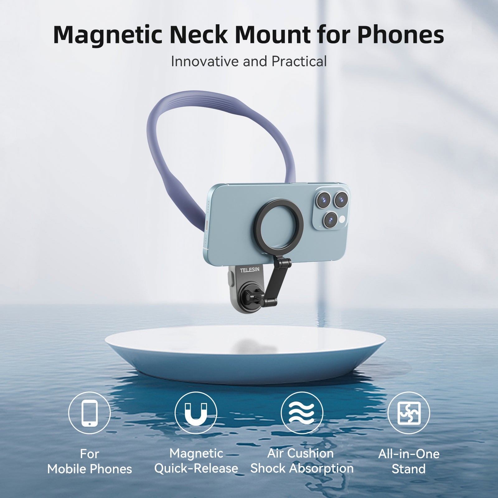 Magnetic Neck Halter Bracket Quick Release Shock Absorption For Mobile Phone