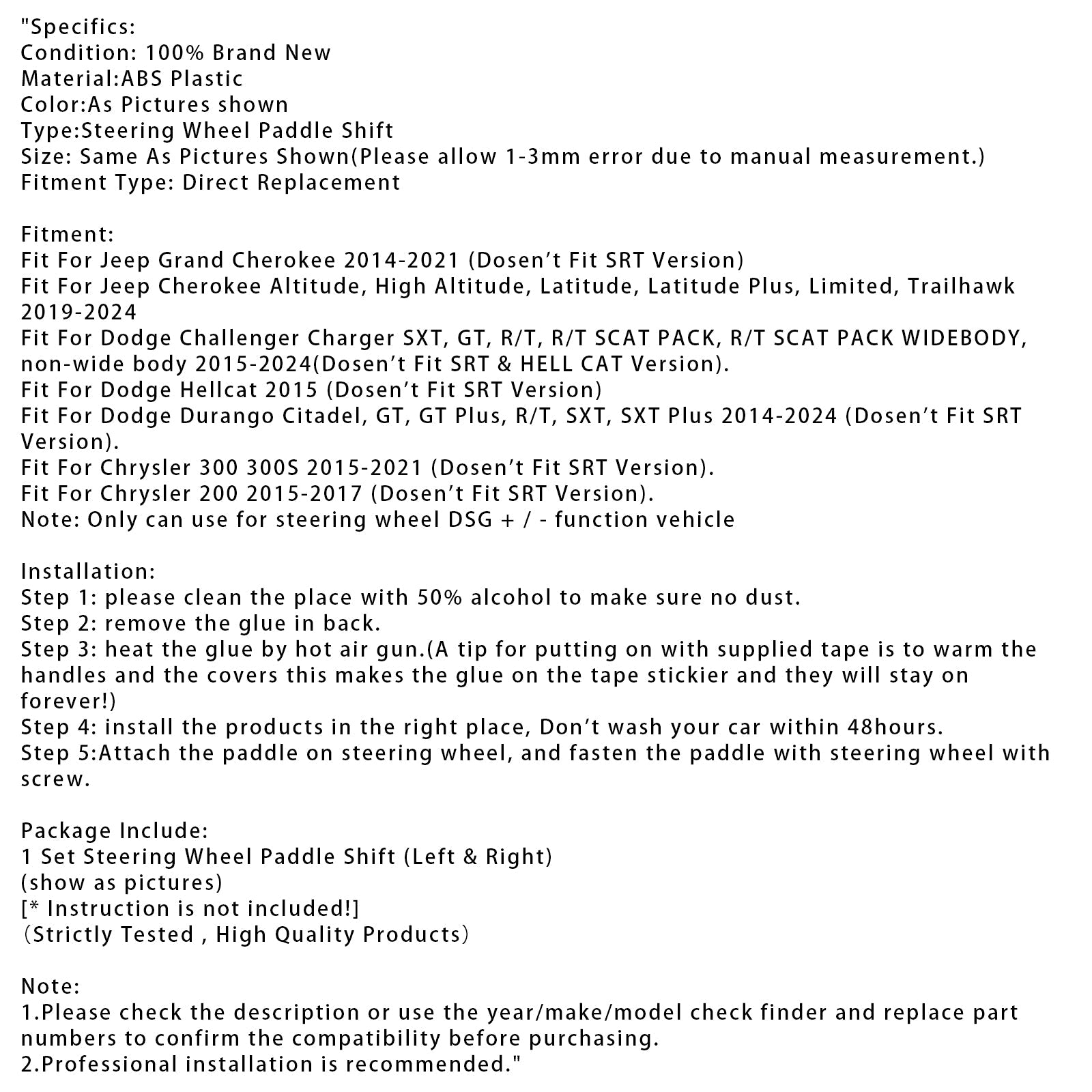 Steering Wheel Paddle Shifter Extensions For Jeep Grand Cherokee 2014-2021