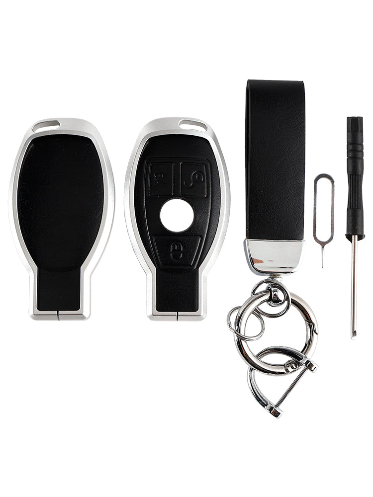 Benz GLC GLK CLS Leather Alloy Aluminum TPU Car Key Black Case Cover