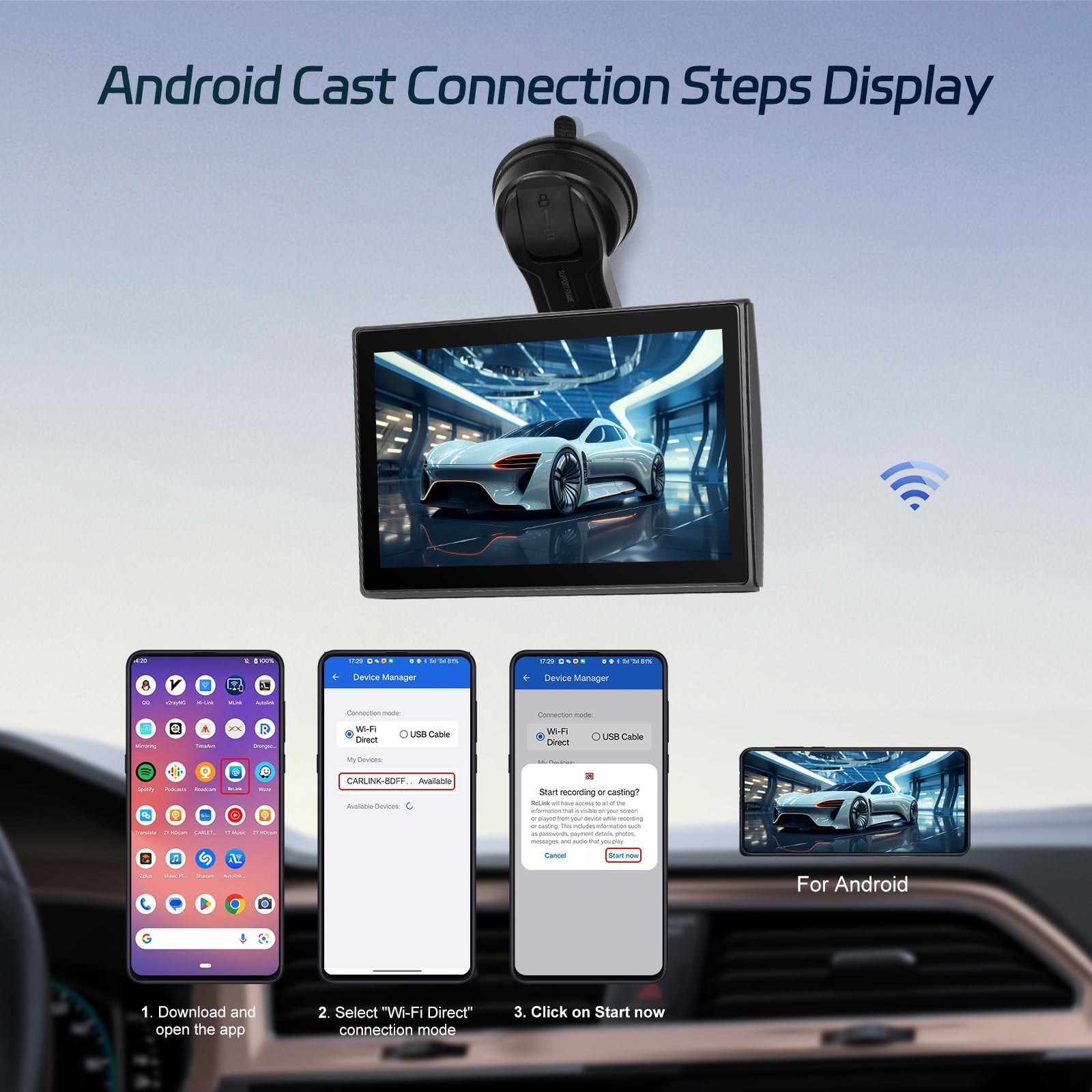 7-inch Full Touch Screen Apple CarPlay Horizontal Vertical Switching 12 LED Camera