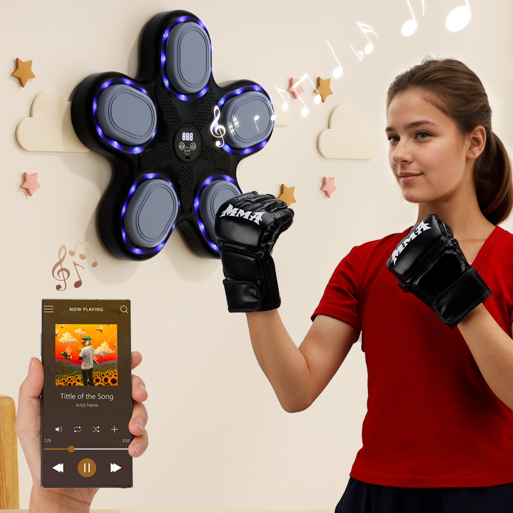 Indoor & Gym Workouts Music Boxing Machine with Boxing Gloves – Wall-Mounted Smart Boxing Trainer Electronic Punching Target for Home