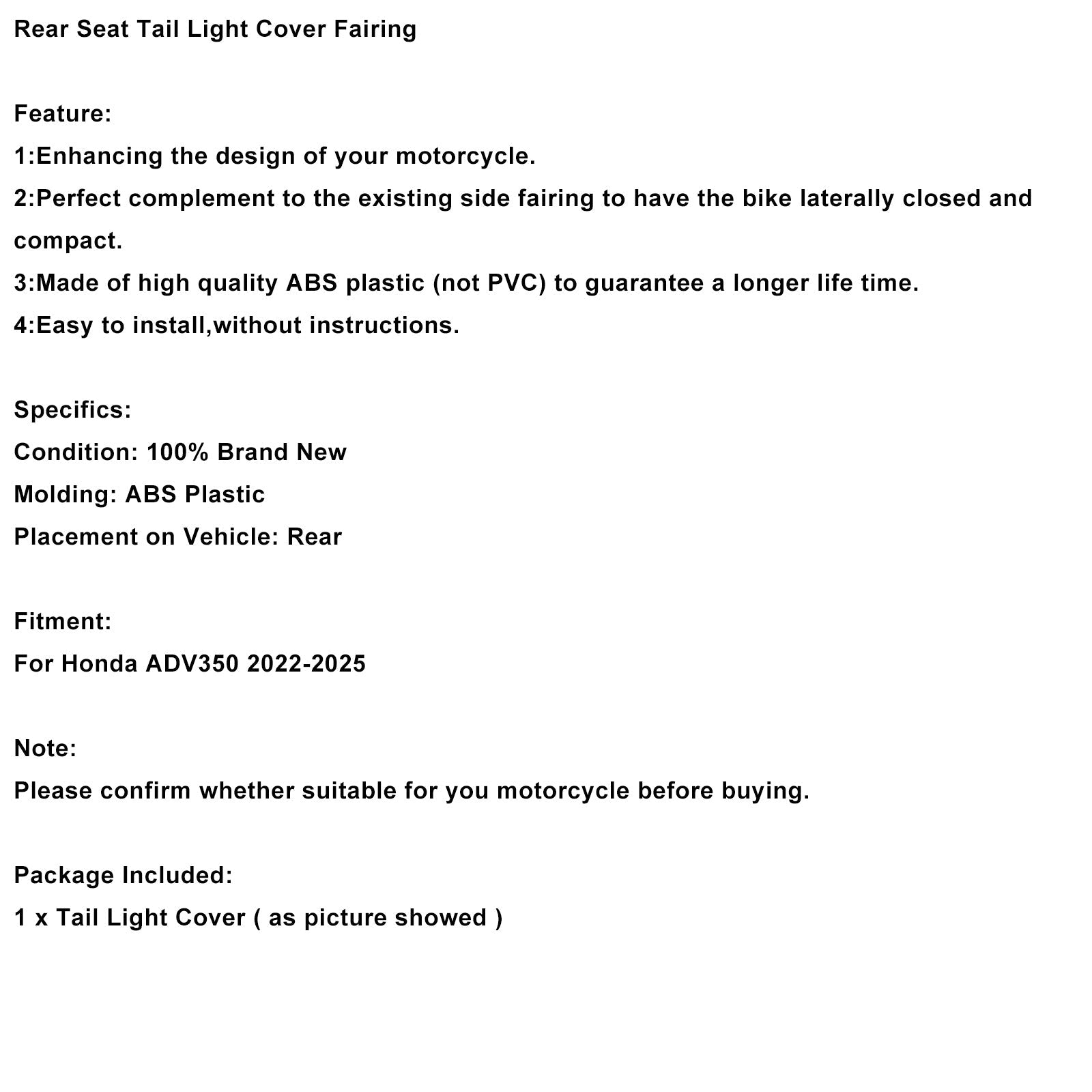 2022-2025 Honda ADV 350 Rear Seat Tail Light Cover Fairing