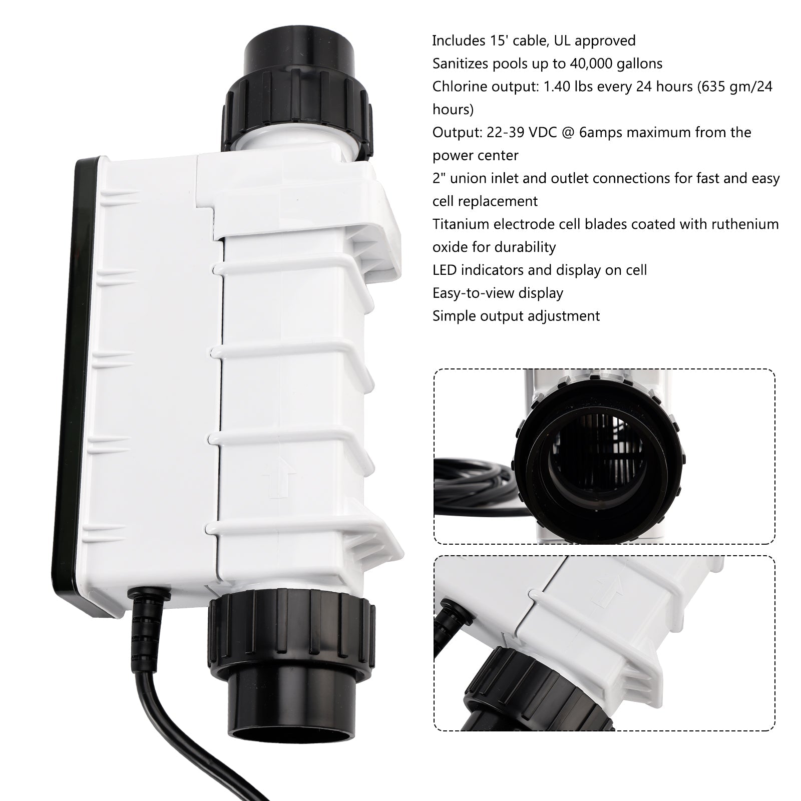 IC40 EC-520555 Replacement Salt Cell Chlorine Generator for In-Ground Pools Up