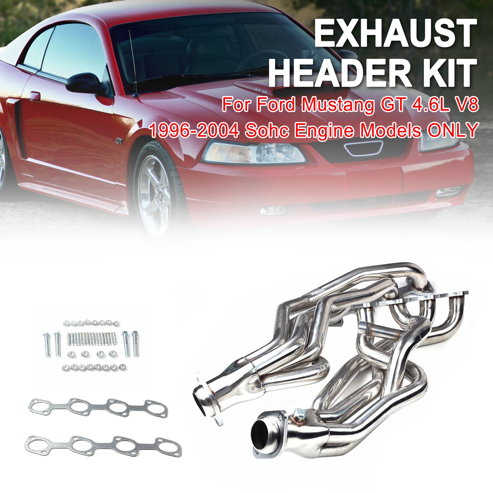 Pair Stainless Exhaust Manifold Headers Fit Ford Mustang GT V8 4.6L 1996-2004