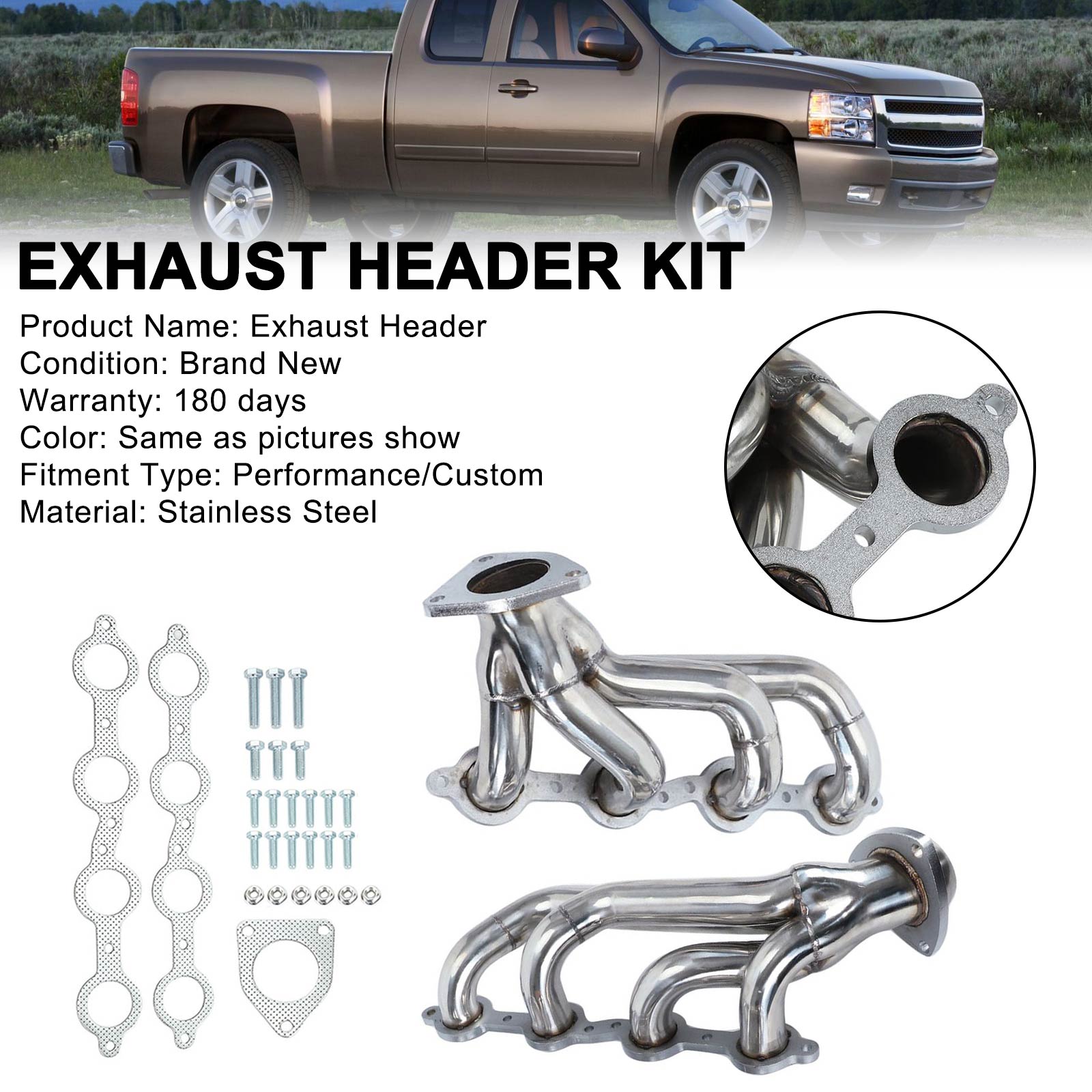 Exhaust Headers Fit Chevy Silverado 1500 2500HD 3500HD 4.8 5.3 6.0L 2002-2016