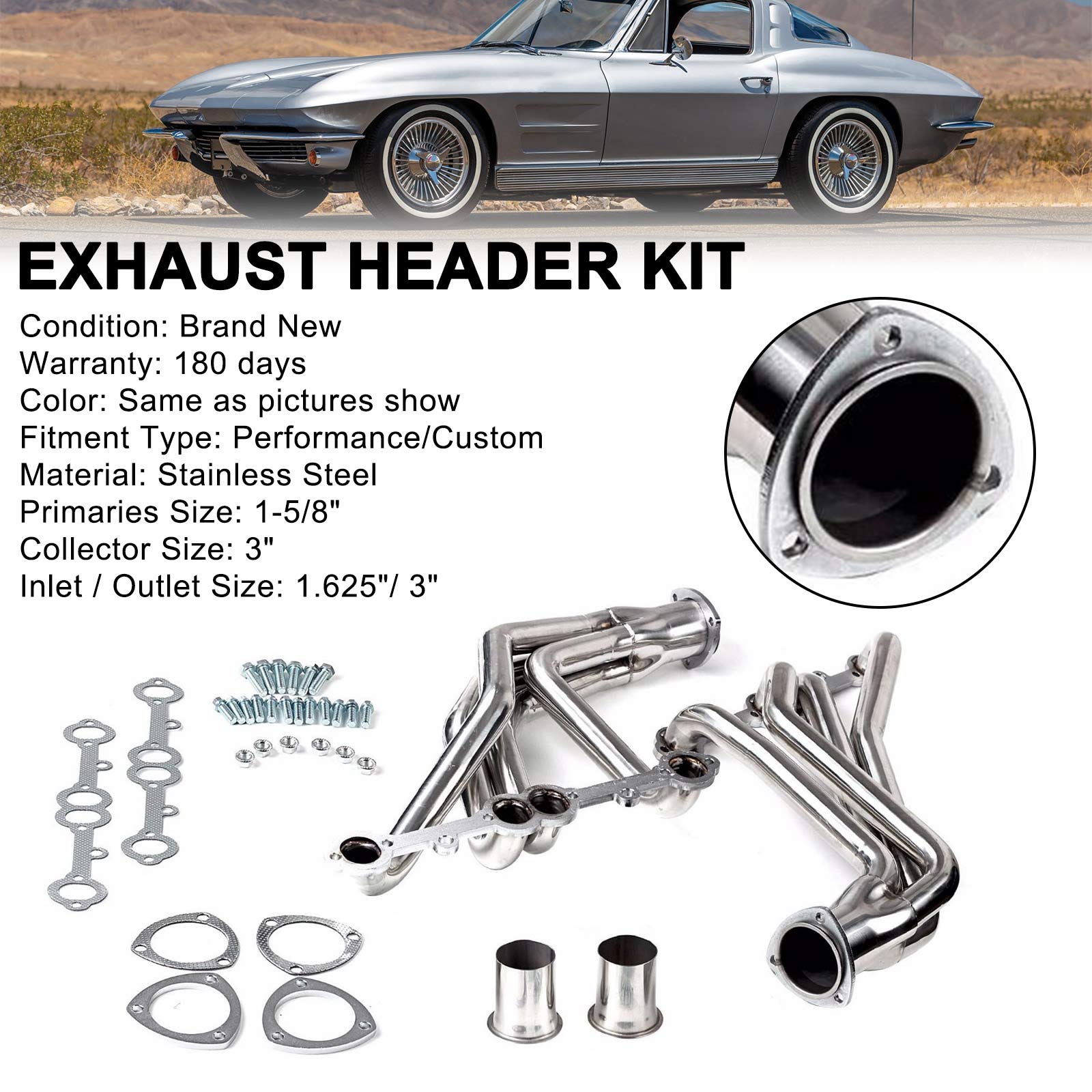 Exhaust Manifold Headers Fit Chevy Fit Chevrolet Corvette V8 Engines 1963-1981
