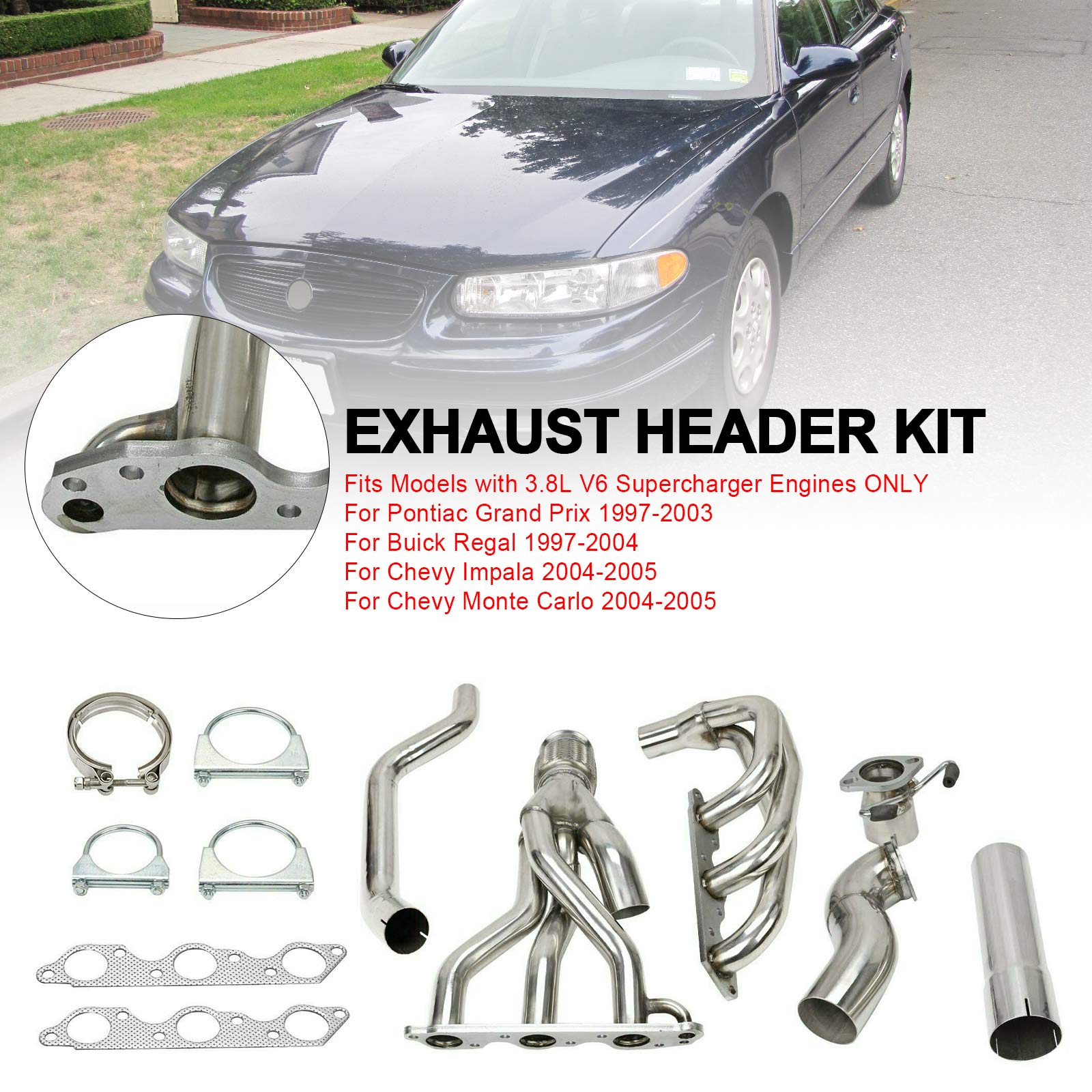 Exhaust Header Manifold Fit Pontiac Grand Prix GTP Regal Impala 3.8L 1997-2005
