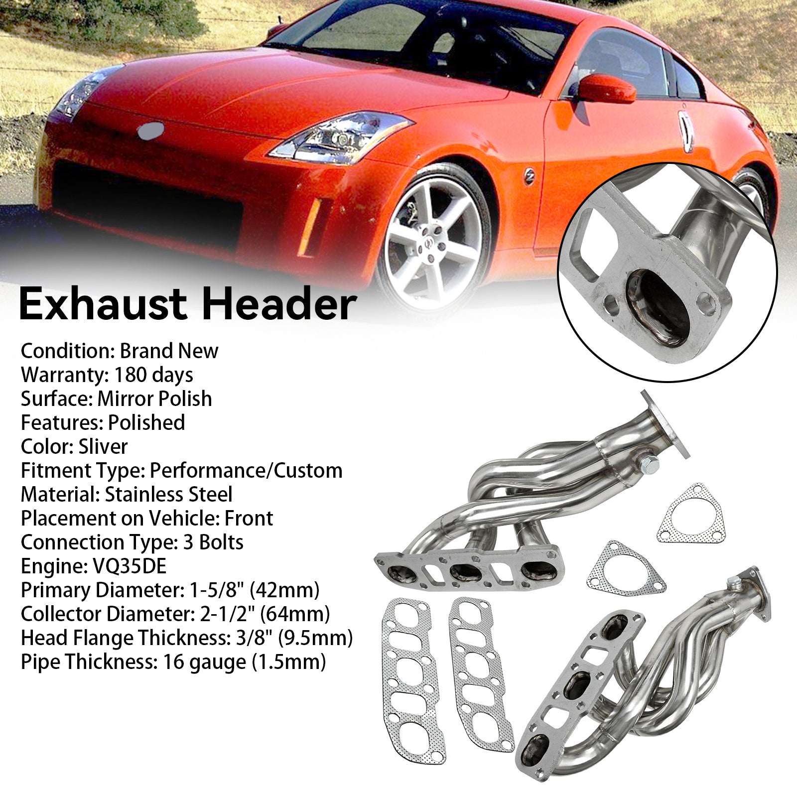 Shorty Headers fit Nissan 350Z Z33 03-06 fit INFINITI G35 FX35 VQ35DE V6 3.5L