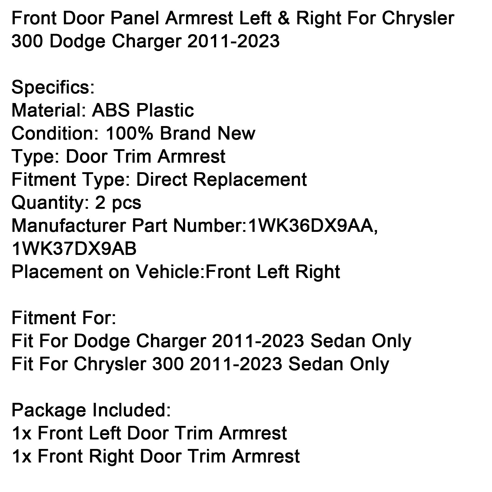 2011-2023 Chrysler 300 Dodge Charger Front Door Panel Armrest Left & Right