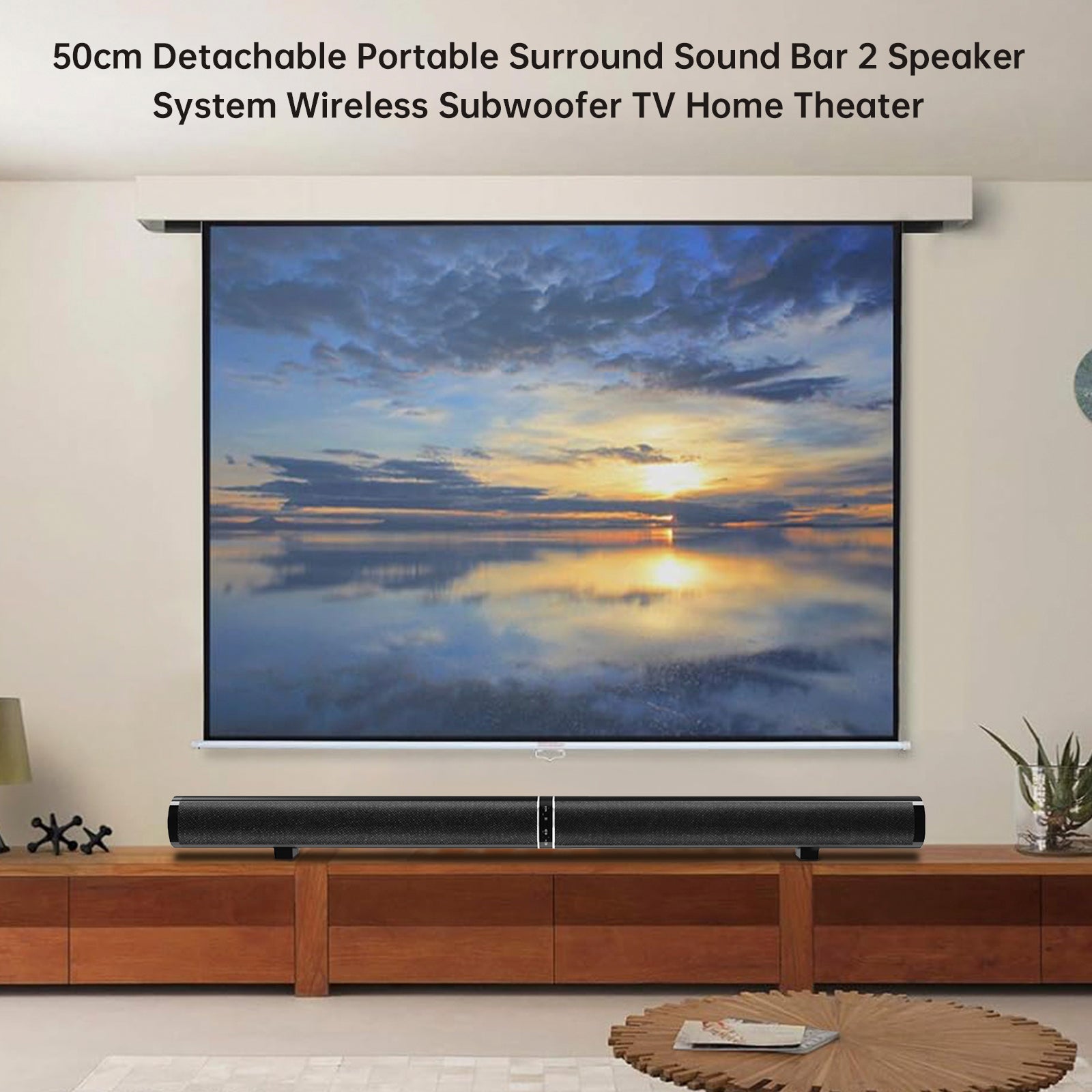Detachable Surround Sound Bar Wireless Subwoofer 2 Speaker System Home Theater