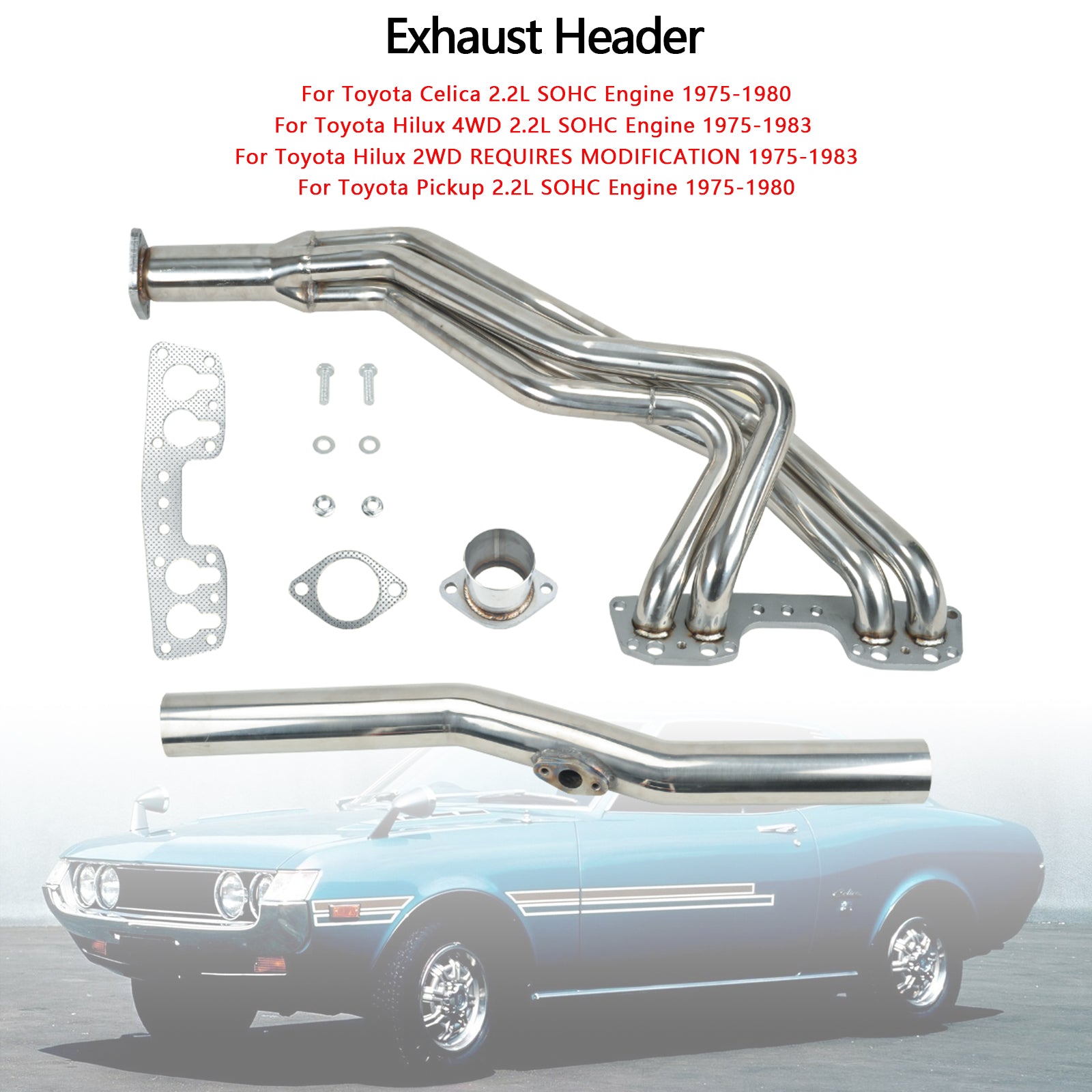 Exhaust Manifold Header fit Toyota Celica Pickup 2.2L 1975-1980 fit Hilux 75-83