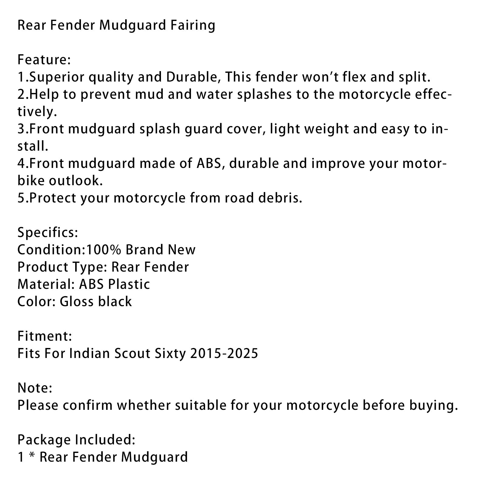 2015-2025 Indian Scout Sixty Rear Fender Mudguard Fairing
