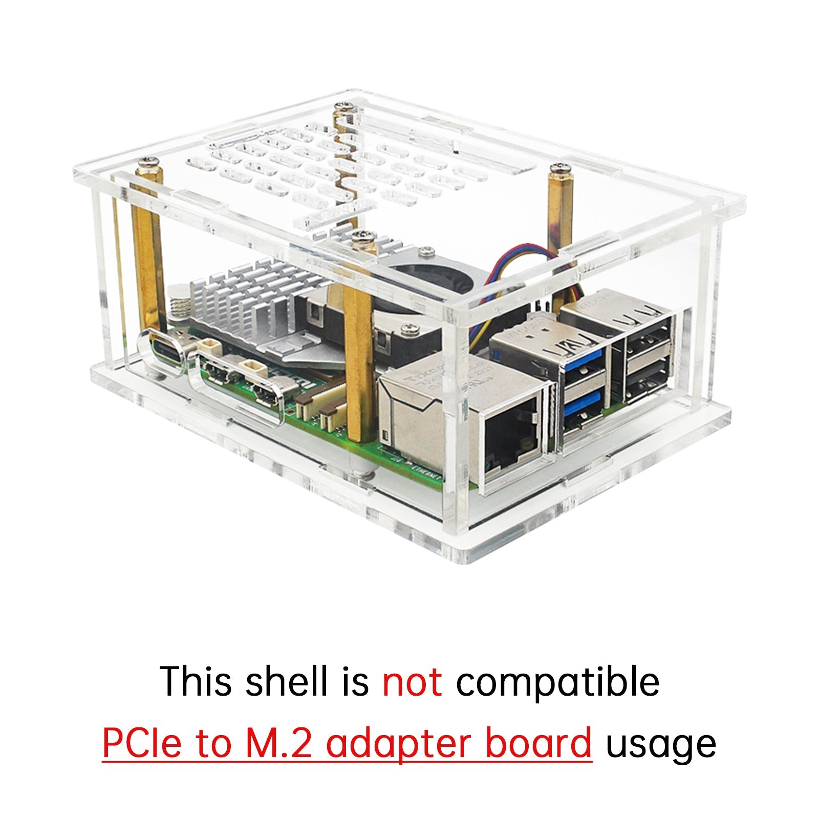 Raspberry Pi5 PCI-E Adapter Case  PCIe to M.2 Adapter Board Acrylic Box Radiator